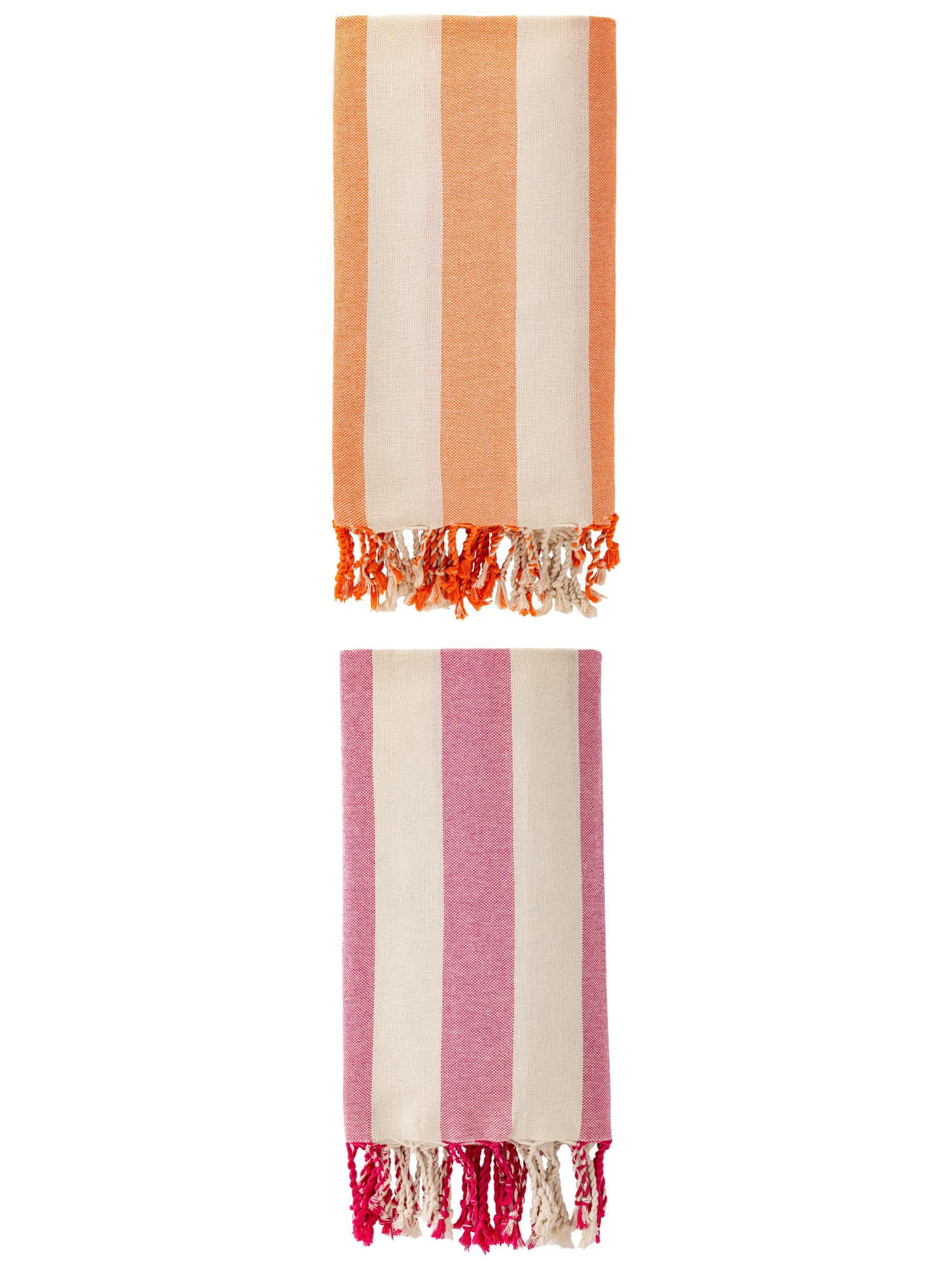 Unique Bargains Stripe Lightweight Absorbent Beach Towel 2 Pack Rose Red/Orange 71"x40"