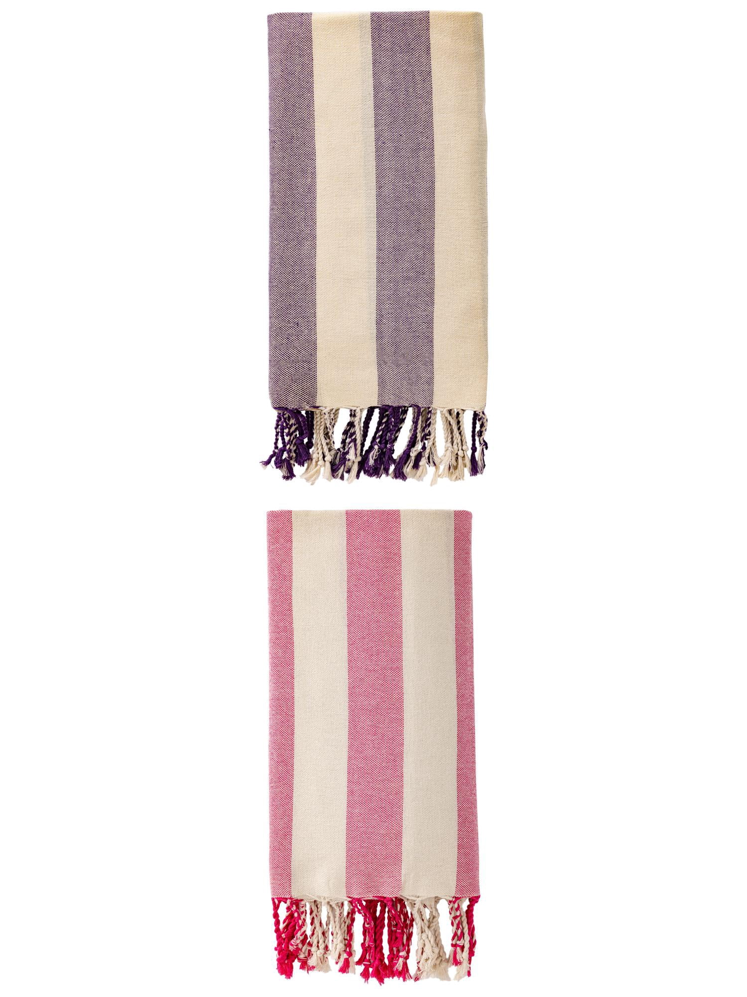 Unique Bargains Stripe Lightweight Absorbent Beach Towel 2 Pack Rose Red/Purple 71"x40"