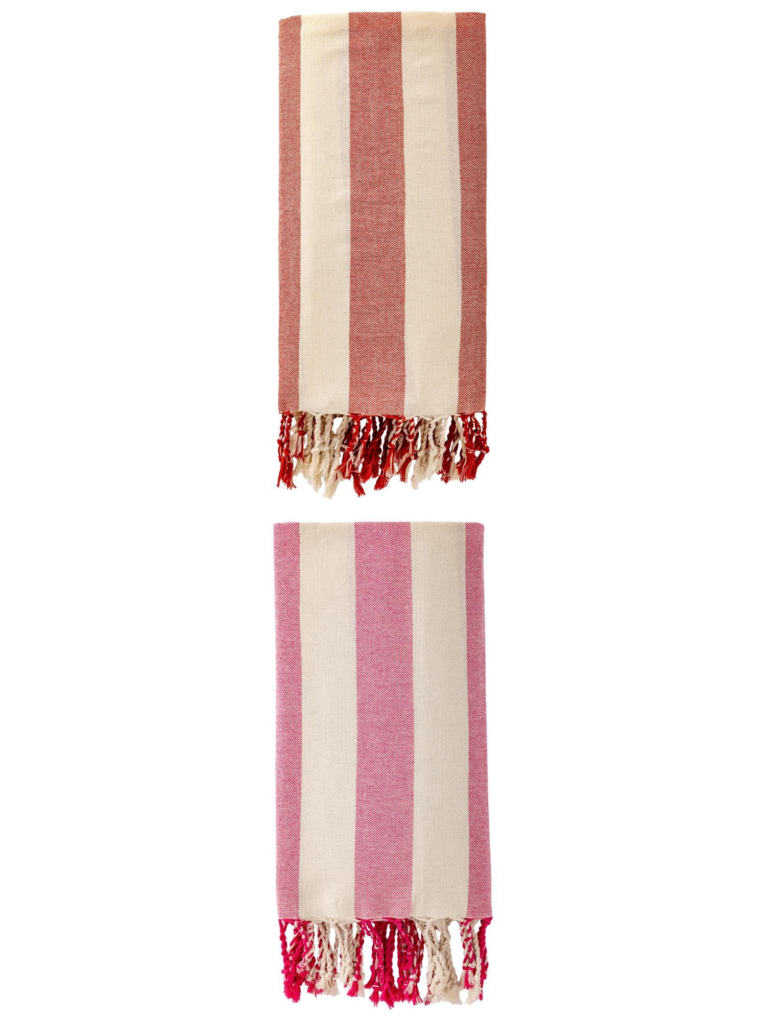 Unique Bargains Stripe Lightweight Absorbent Beach Towel 2 Pack Rose Red/Red 71"x40"