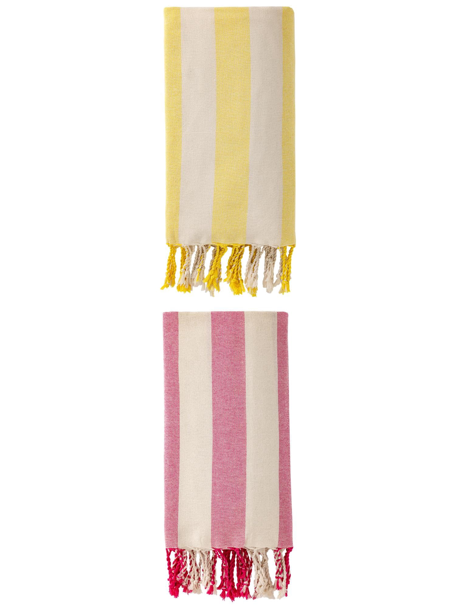 Unique Bargains Stripe Lightweight Absorbent Beach Towel 2 Pack Rose Red/Yellow 71"x40"