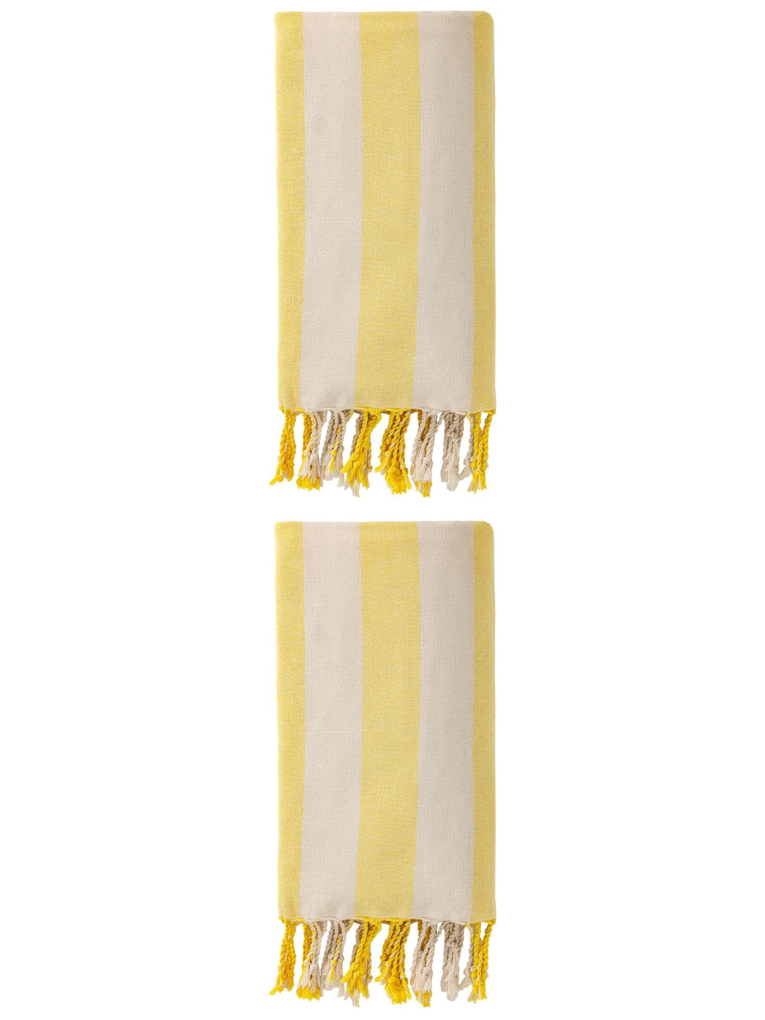 Unique Bargains Stripe Lightweight Absorbent Beach Towel 2 Pack Yellow 71"x40"