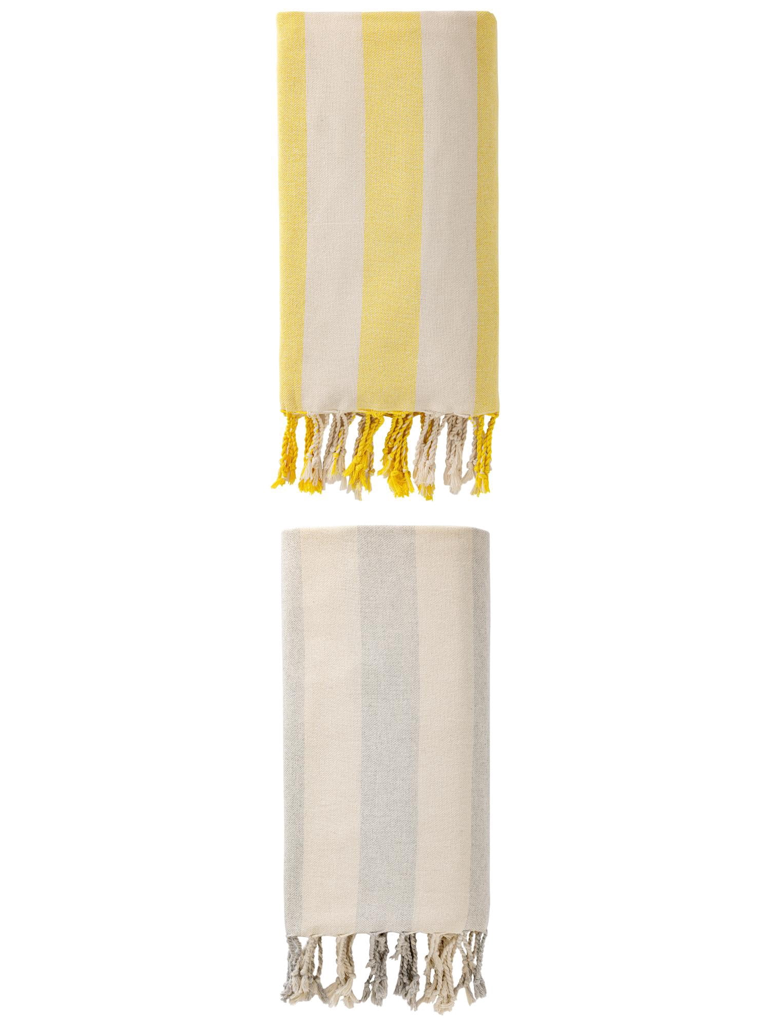 Unique Bargains Stripe Lightweight Absorbent Beach Towel 2 Pack Yellow/Grey 71"x40"