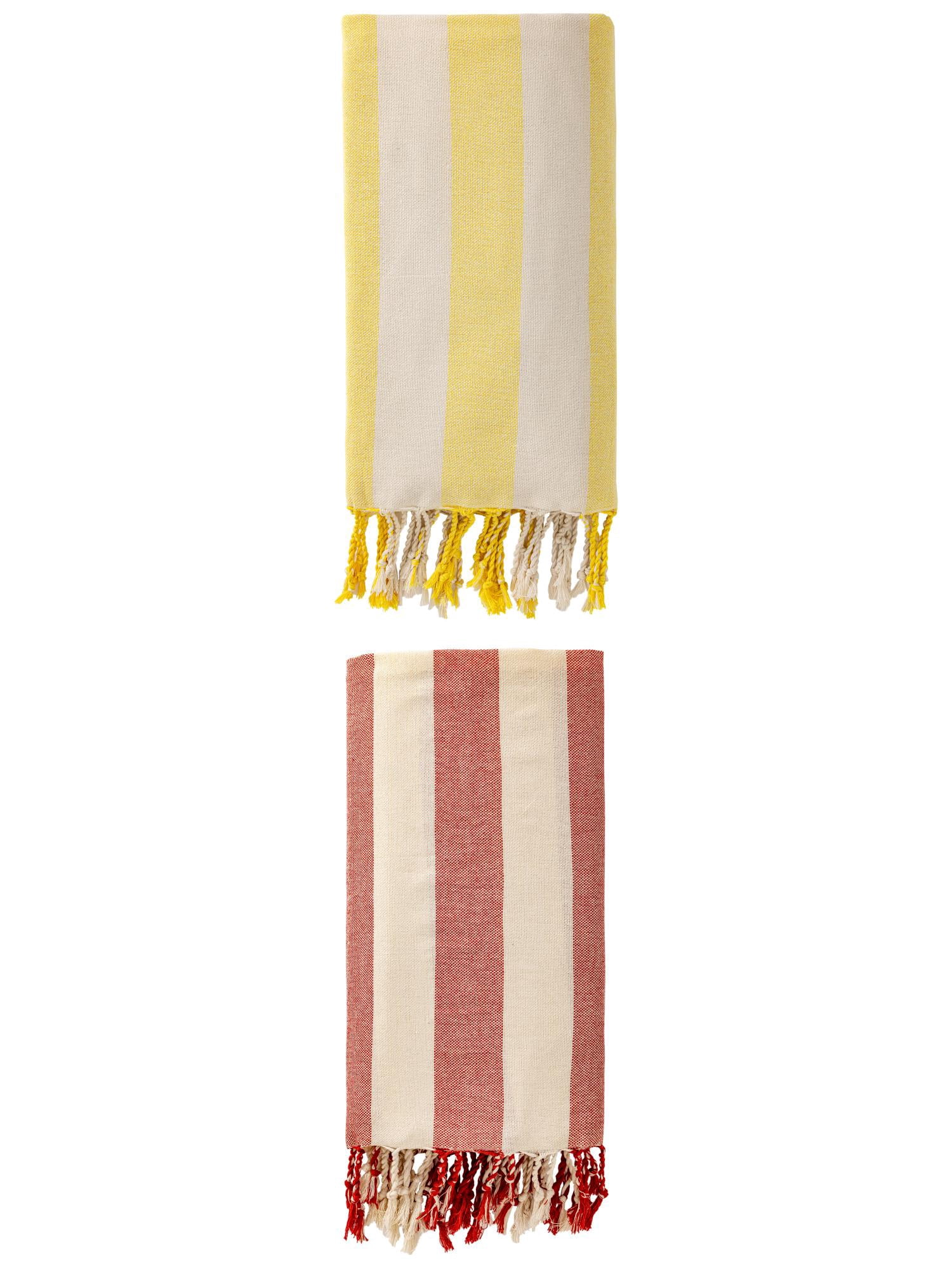 Unique Bargains Stripe Lightweight Absorbent Beach Towel 2 Pack Yellow/Red 71"x40"