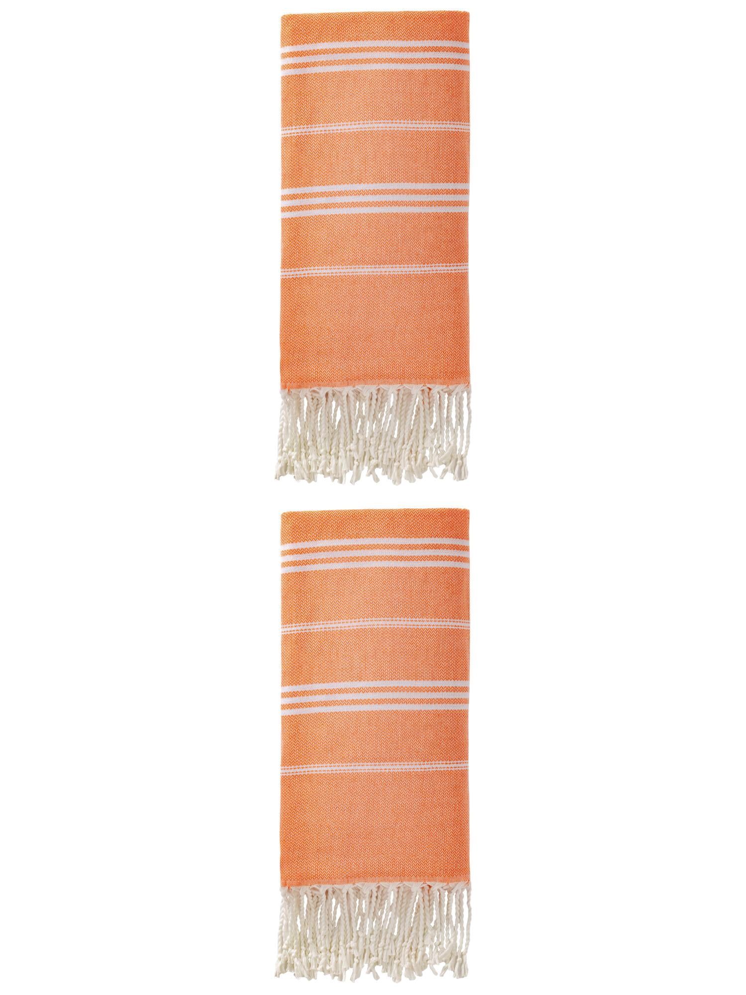 Unique Bargains Stripe Turkish Quick Dry Beach Towel 2 Pack Orange 71"x35"