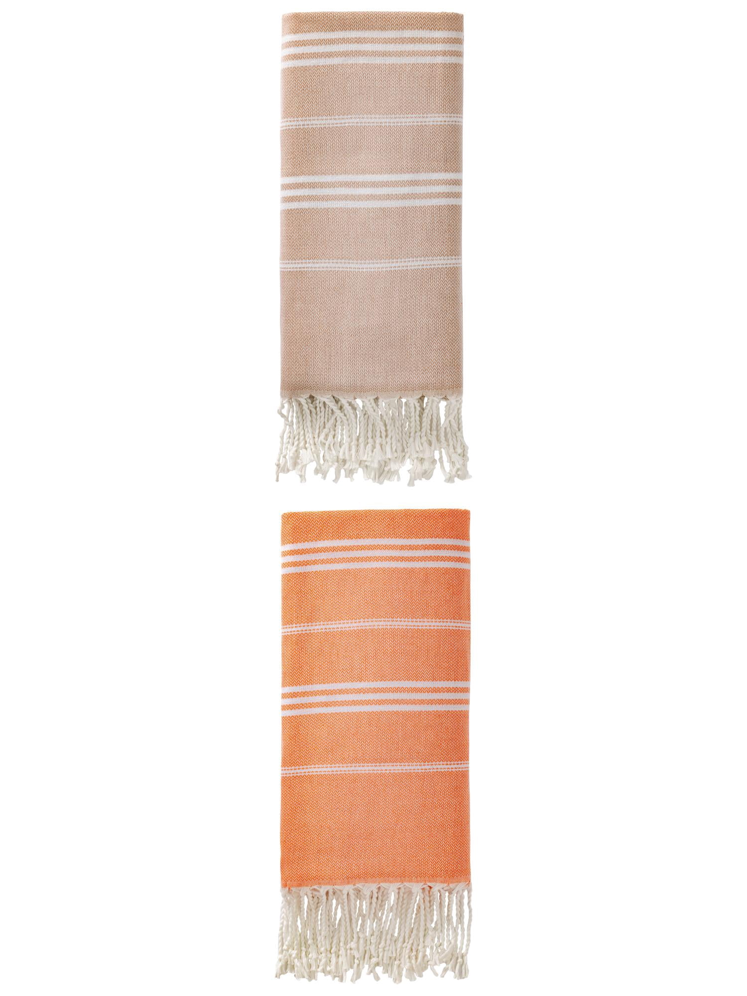 Unique Bargains Stripe Turkish Quick Dry Beach Towel 2 Pack Orange/Brown 71"x35"