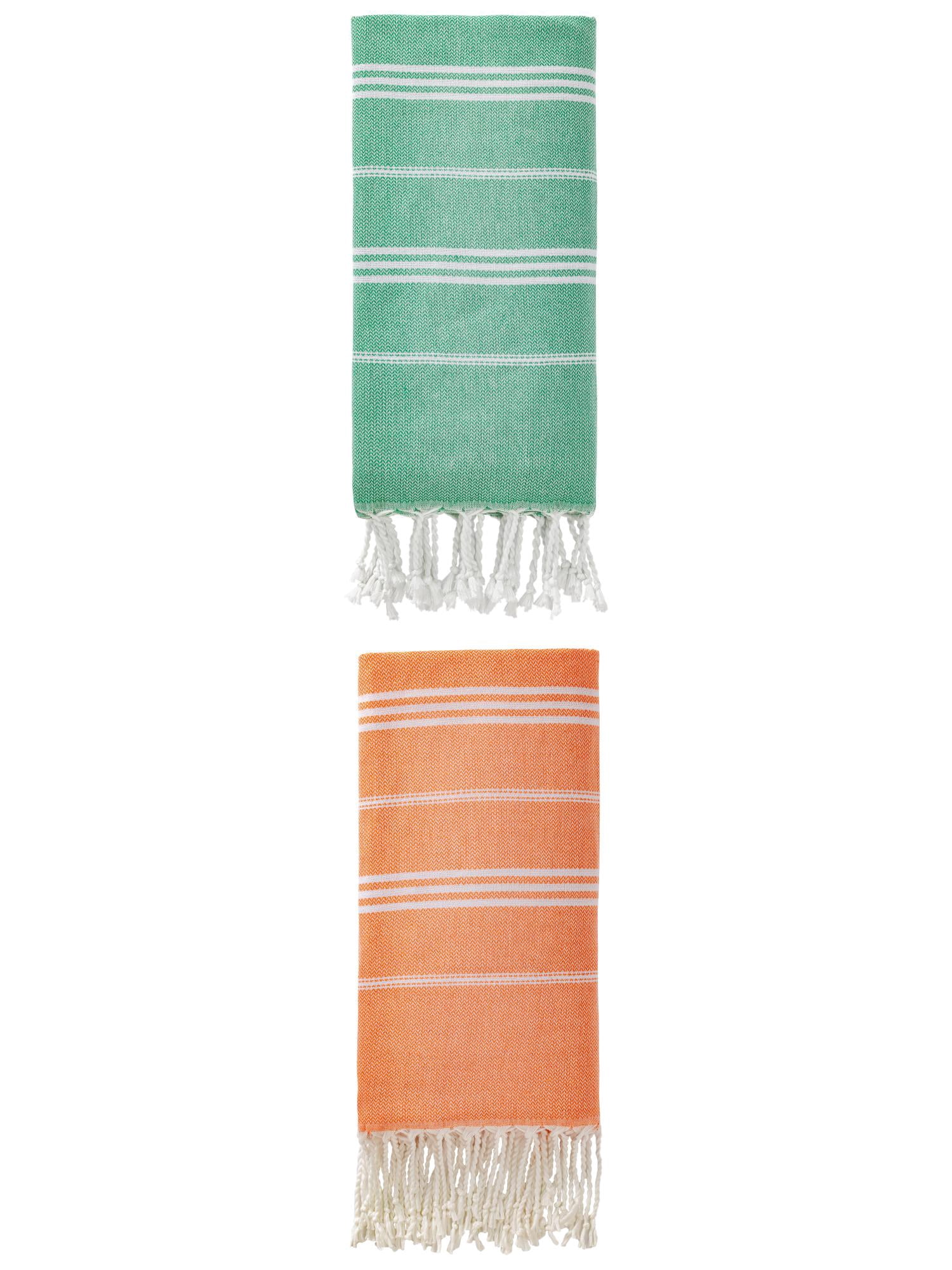 Unique Bargains Stripe Turkish Quick Dry Beach Towel 2 Pack Orange/Green 71"x35"