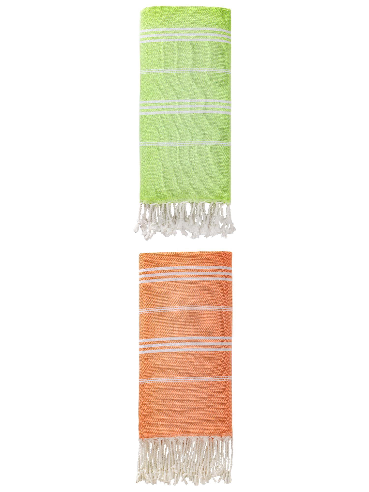 Unique Bargains Stripe Turkish Quick Dry Beach Towel 2 Pack Orange/Light Green 71"x35"