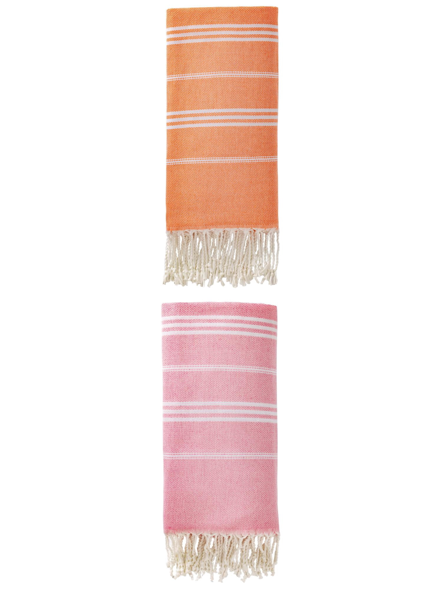 Unique Bargains Stripe Turkish Quick Dry Beach Towel 2 Pack Orange/Pink 71"x35"