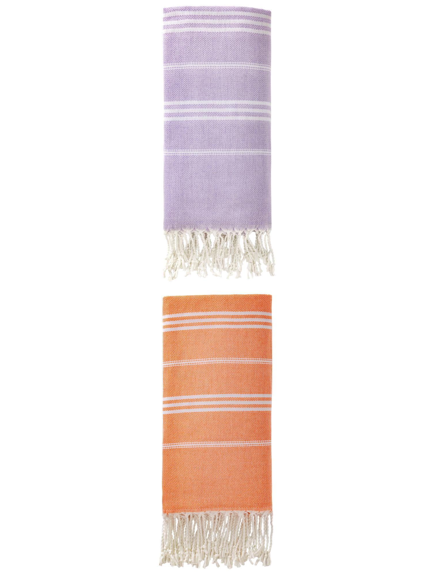 Unique Bargains Stripe Turkish Quick Dry Beach Towel 2 Pack Orange/Purple 71"x35"