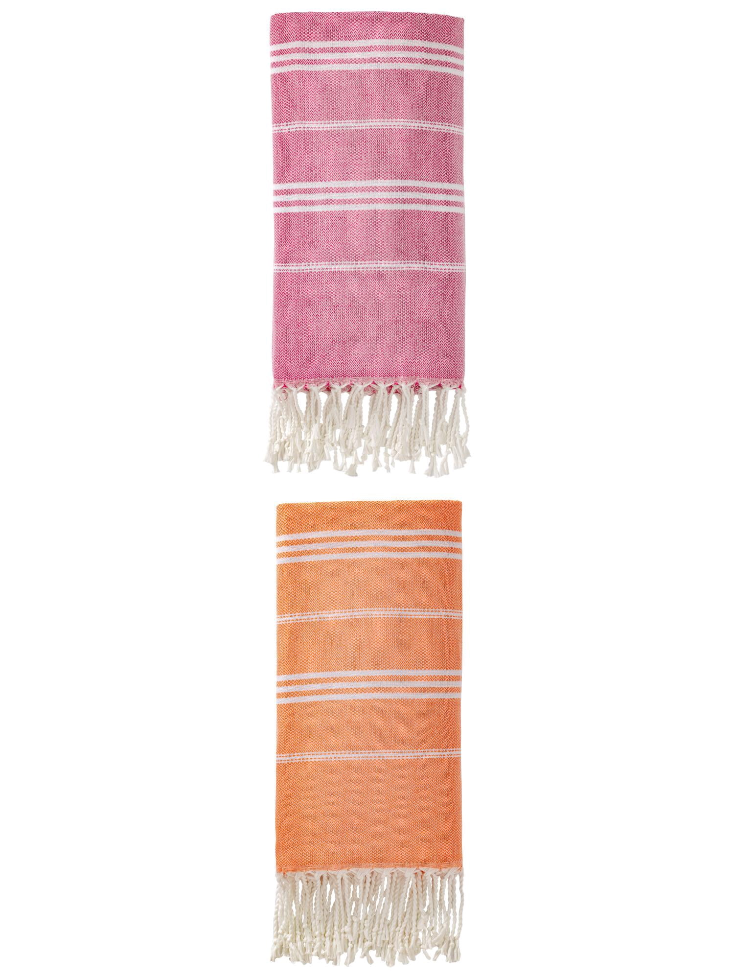 Unique Bargains Stripe Turkish Quick Dry Beach Towel 2 Pack Orange/Rose Red 71"x35"