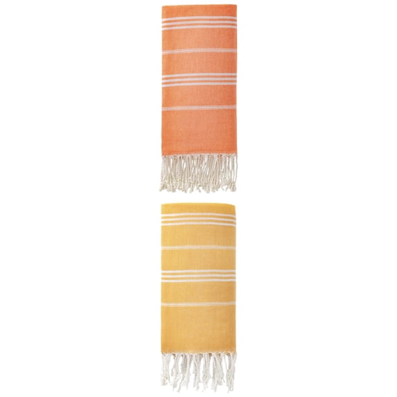 Unique Bargains Stripe Turkish Quick Dry Beach Towel 2 Pack Orange/Yellow 71"x35"