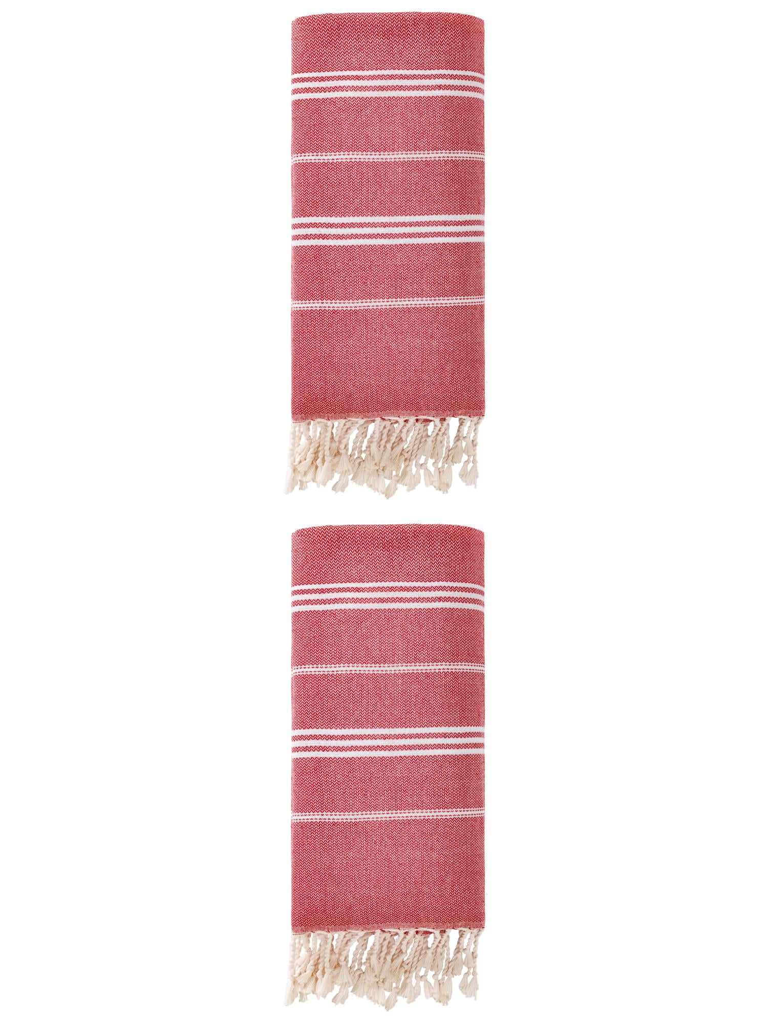 Unique Bargains Stripe Turkish Quick Dry Beach Towel 2 Pack Red 71"x35"