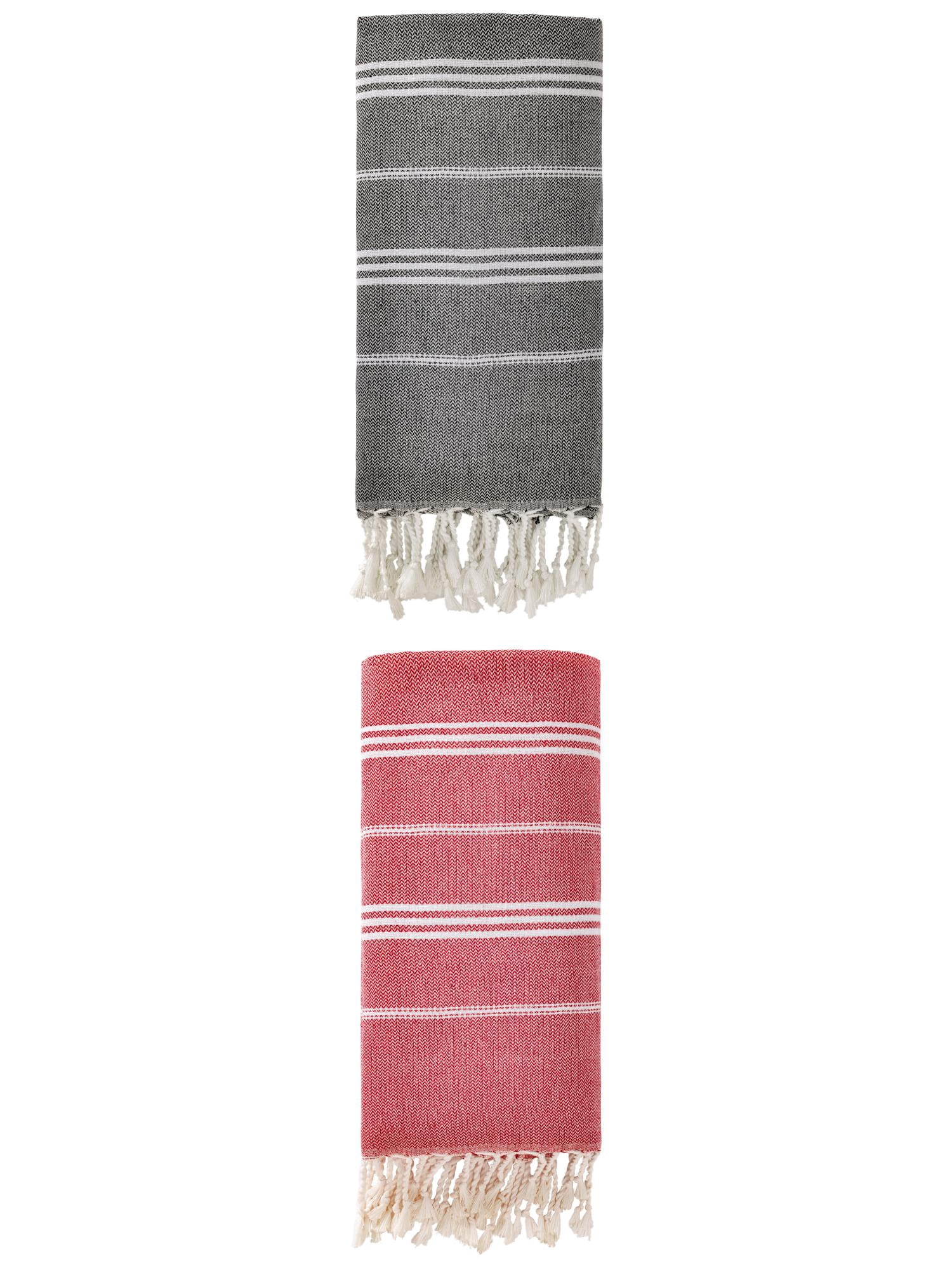 Unique Bargains Stripe Turkish Quick Dry Beach Towel 2 Pack Red/Black 71"x35"