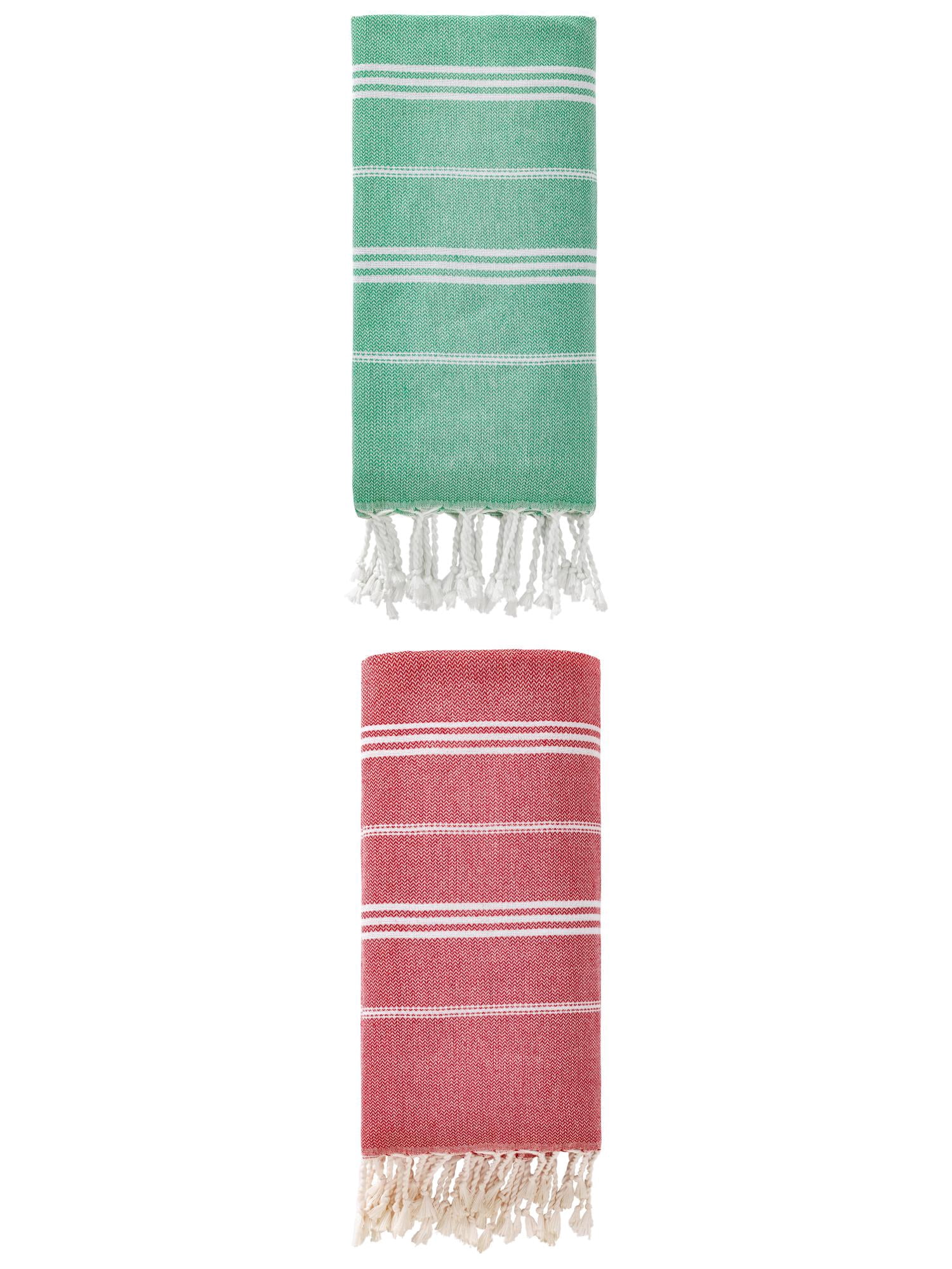 Unique Bargains Stripe Turkish Quick Dry Beach Towel 2 Pack Red/Green 71"x35"