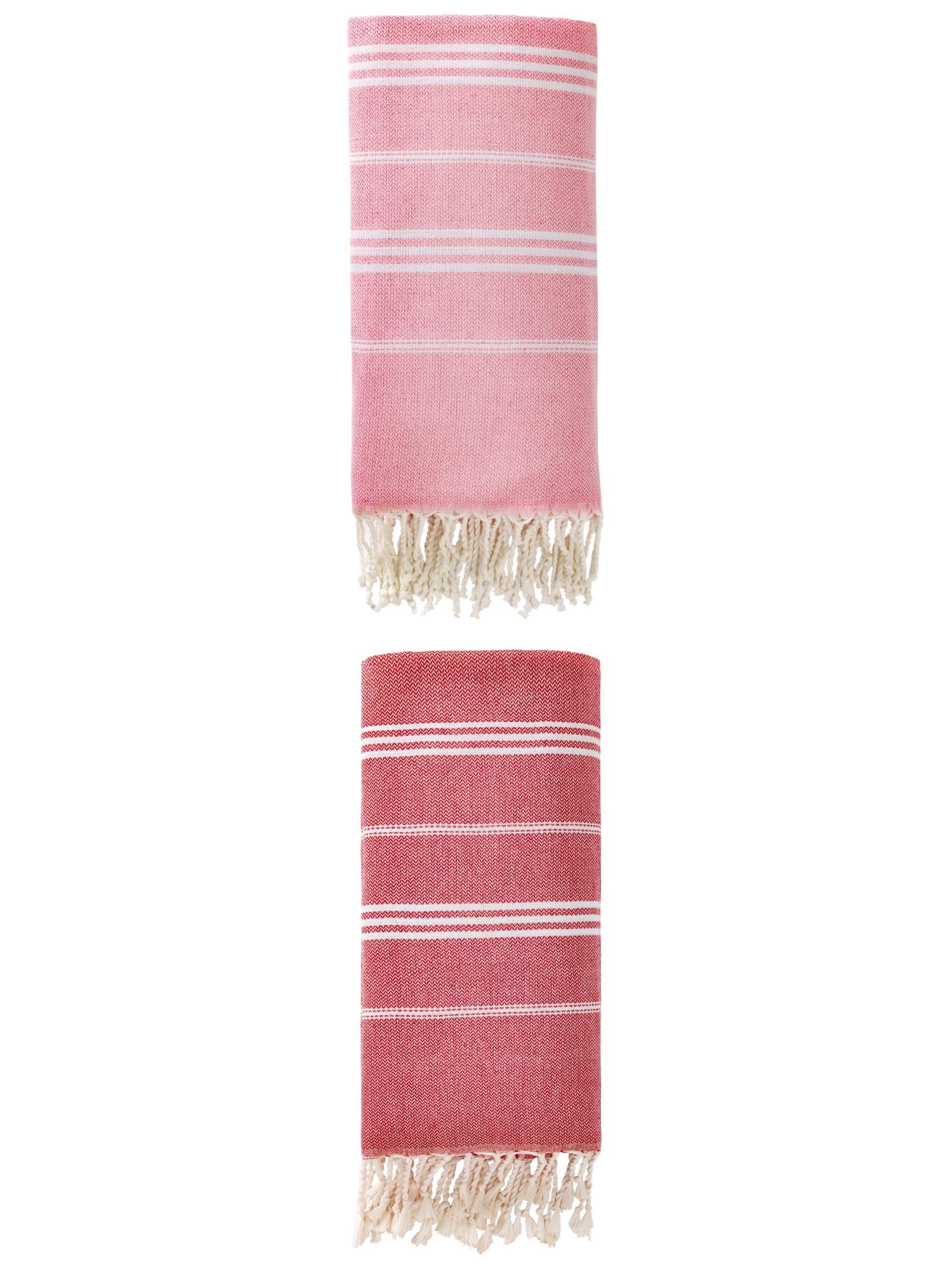 Unique Bargains Stripe Turkish Quick Dry Beach Towel 2 Pack Red/Pink 71"x35"