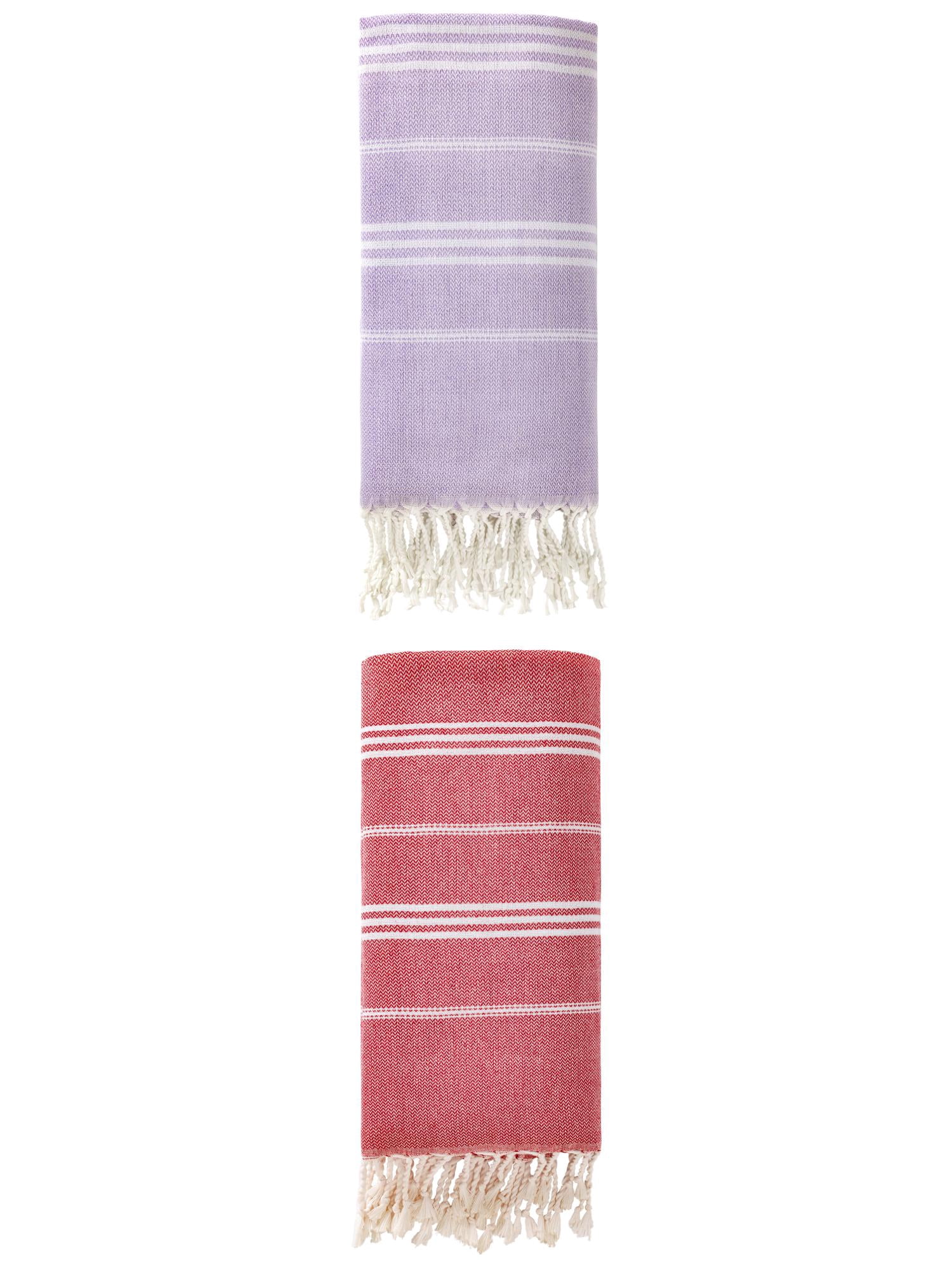 Unique Bargains Stripe Turkish Quick Dry Beach Towel 2 Pack Red/Purple 71"x35"