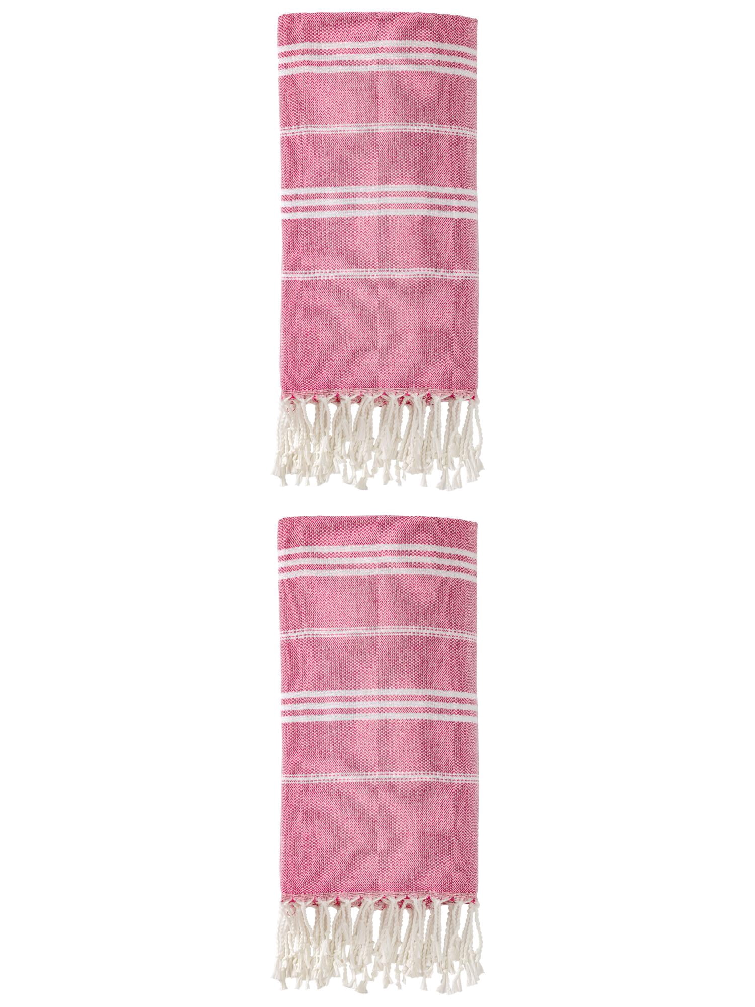 Unique Bargains Stripe Turkish Quick Dry Beach Towel 2 Pack Rose Red 71"x35"
