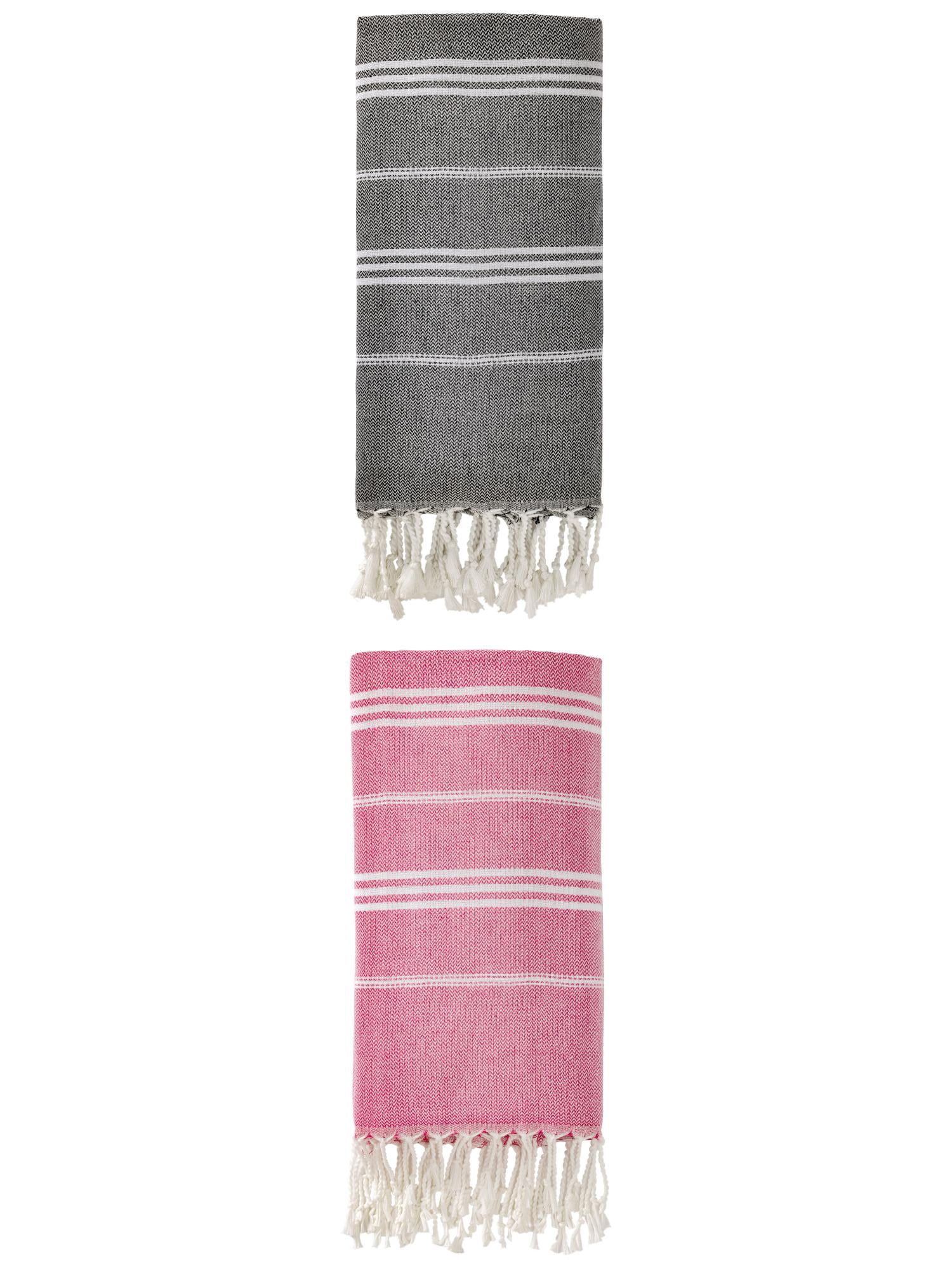 Unique Bargains Stripe Turkish Quick Dry Beach Towel 2 Pack Rose Red/Black 71"x35"