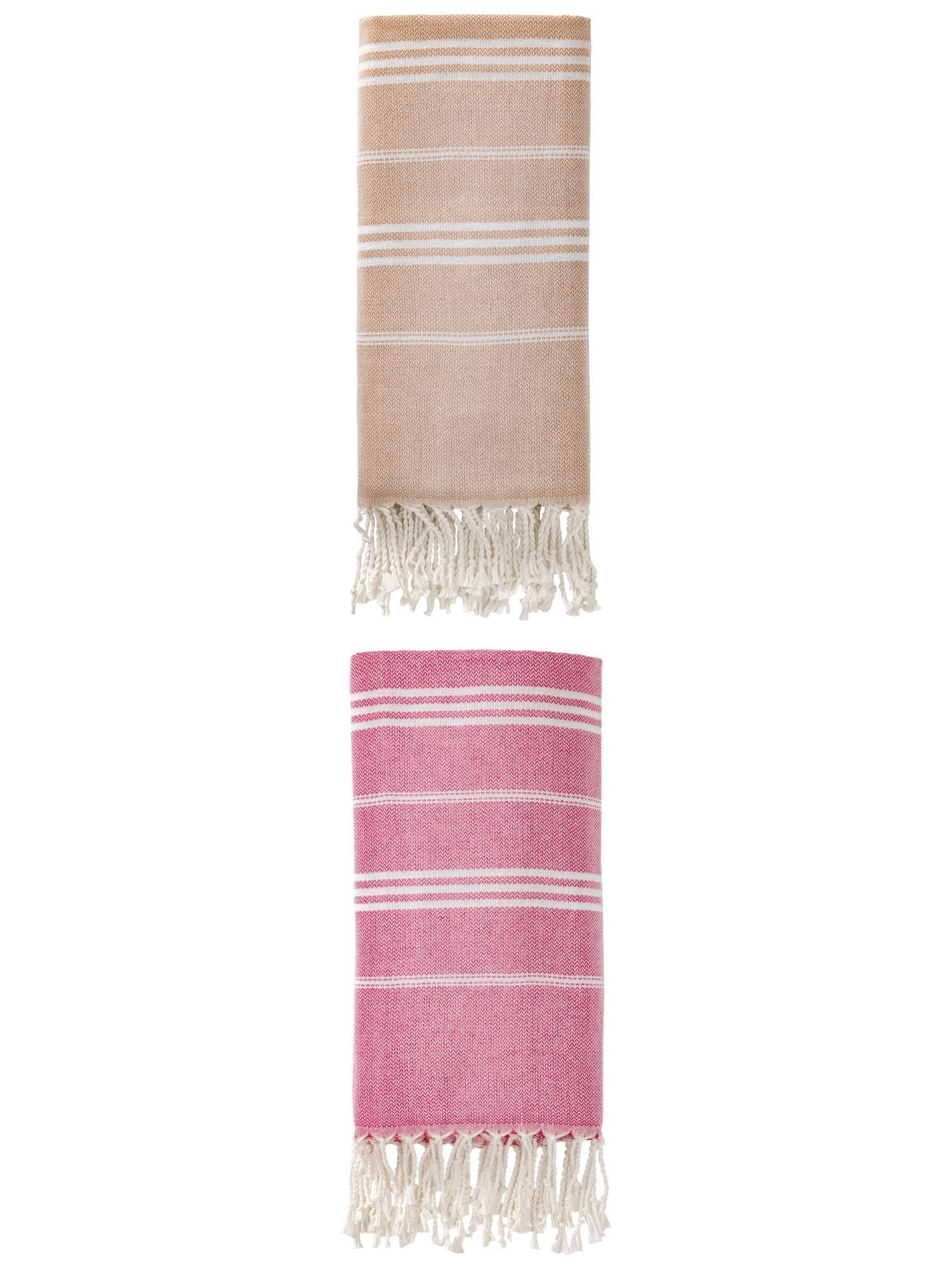 Unique Bargains Stripe Turkish Quick Dry Beach Towel 2 Pack Rose Red/Brown 71"x35"