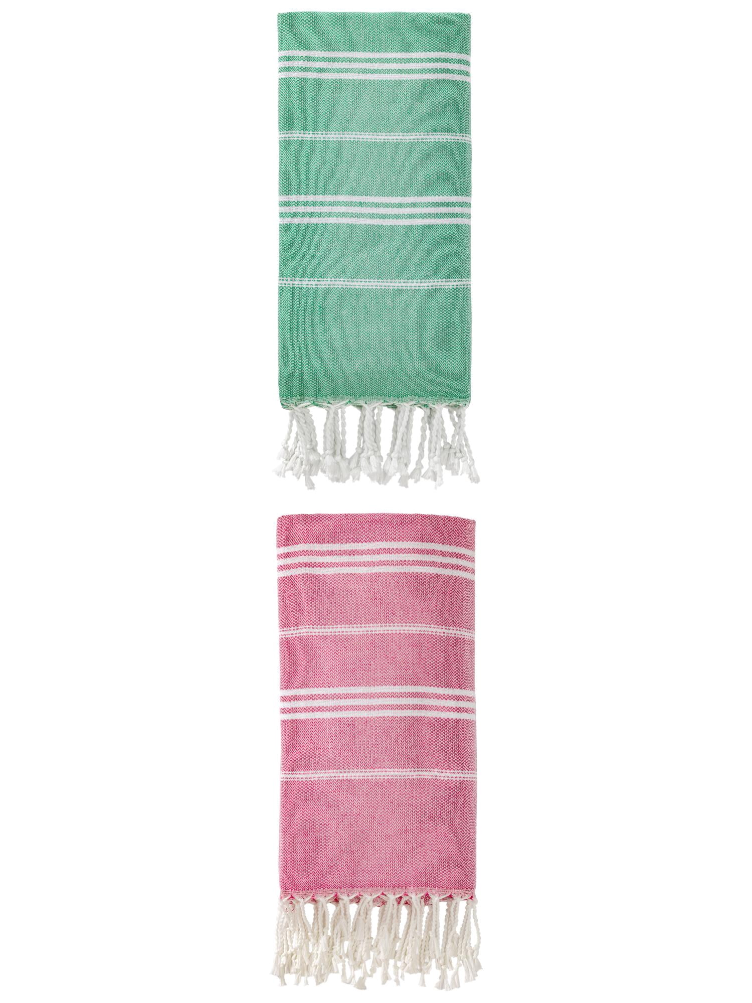 Unique Bargains Stripe Turkish Quick Dry Beach Towel 2 Pack Rose Red/Green 71"x35"
