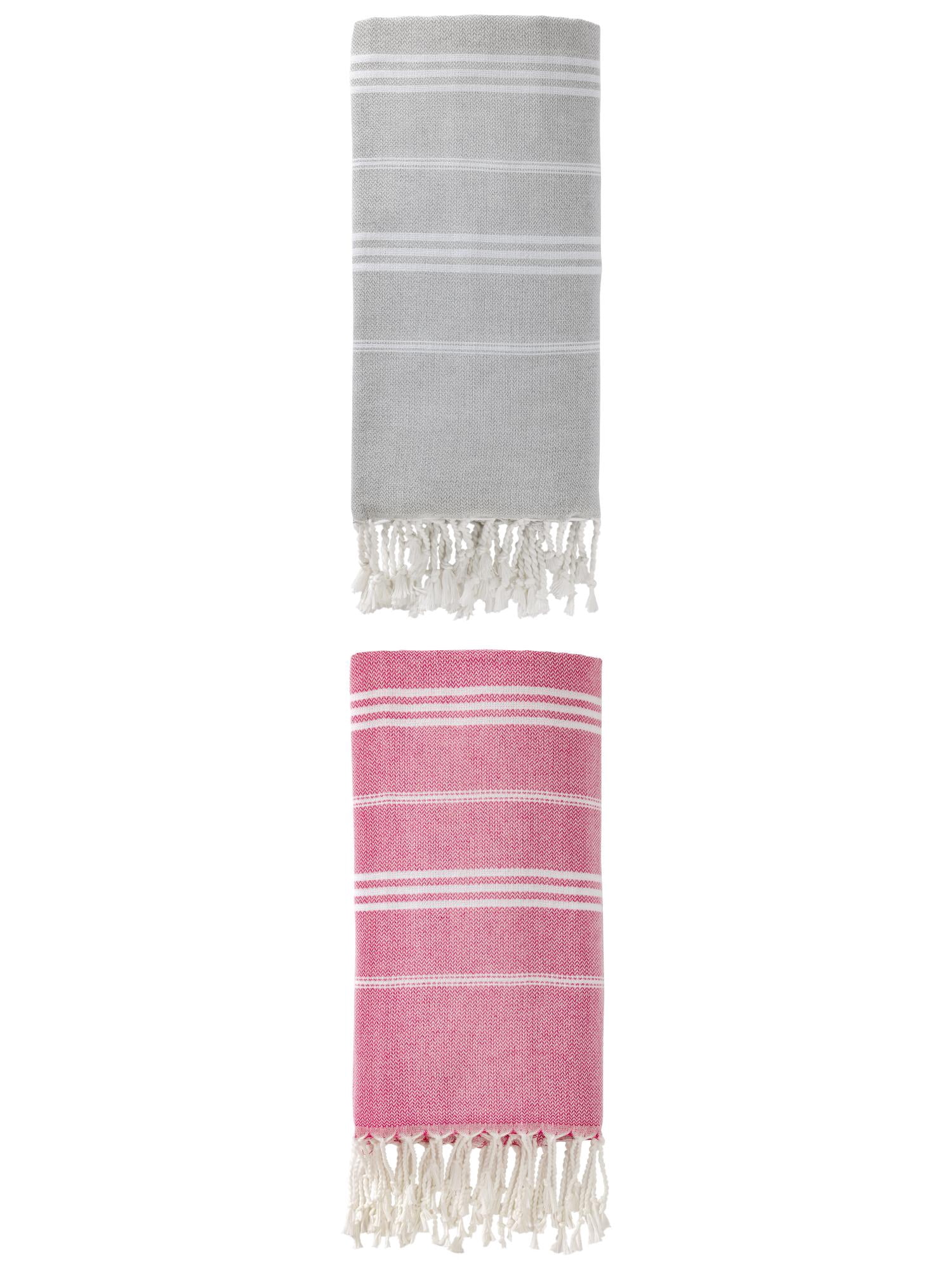Unique Bargains Stripe Turkish Quick Dry Beach Towel 2 Pack Rose Red/Grey 71"x35"