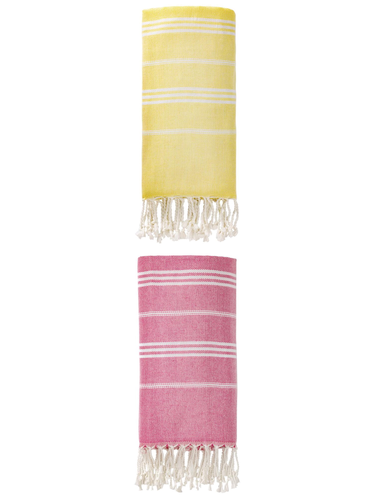 Unique Bargains Stripe Turkish Quick Dry Beach Towel 2 Pack Rose Red/Light Yellow 71"x35"