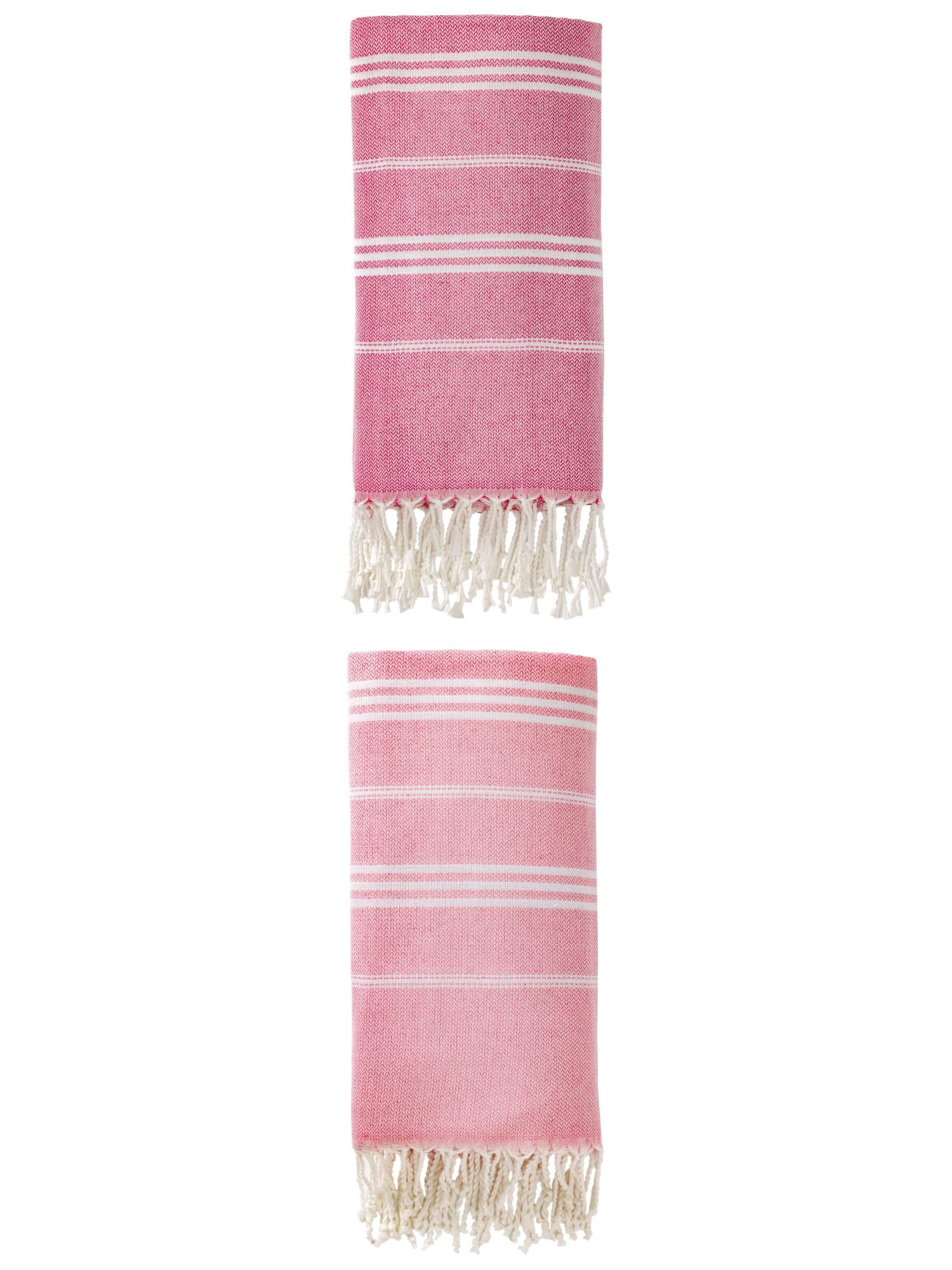 Unique Bargains Stripe Turkish Quick Dry Beach Towel 2 Pack Rose Red/Pink 71"x35"
