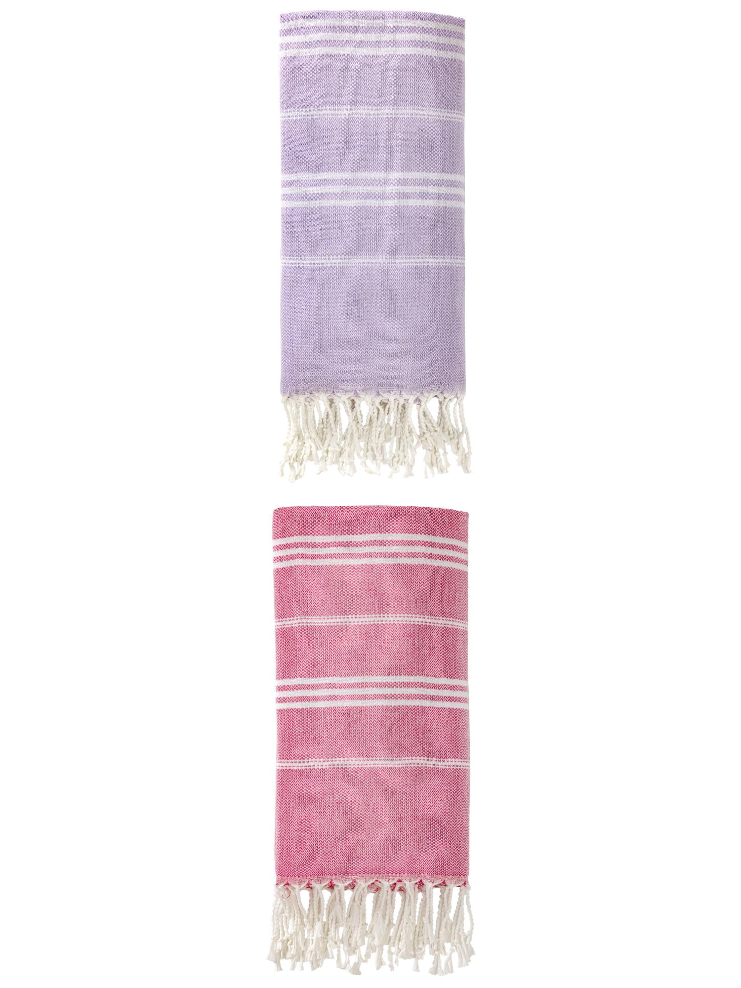 Unique Bargains Stripe Turkish Quick Dry Beach Towel 2 Pack Rose Red/Purple 71"x35"