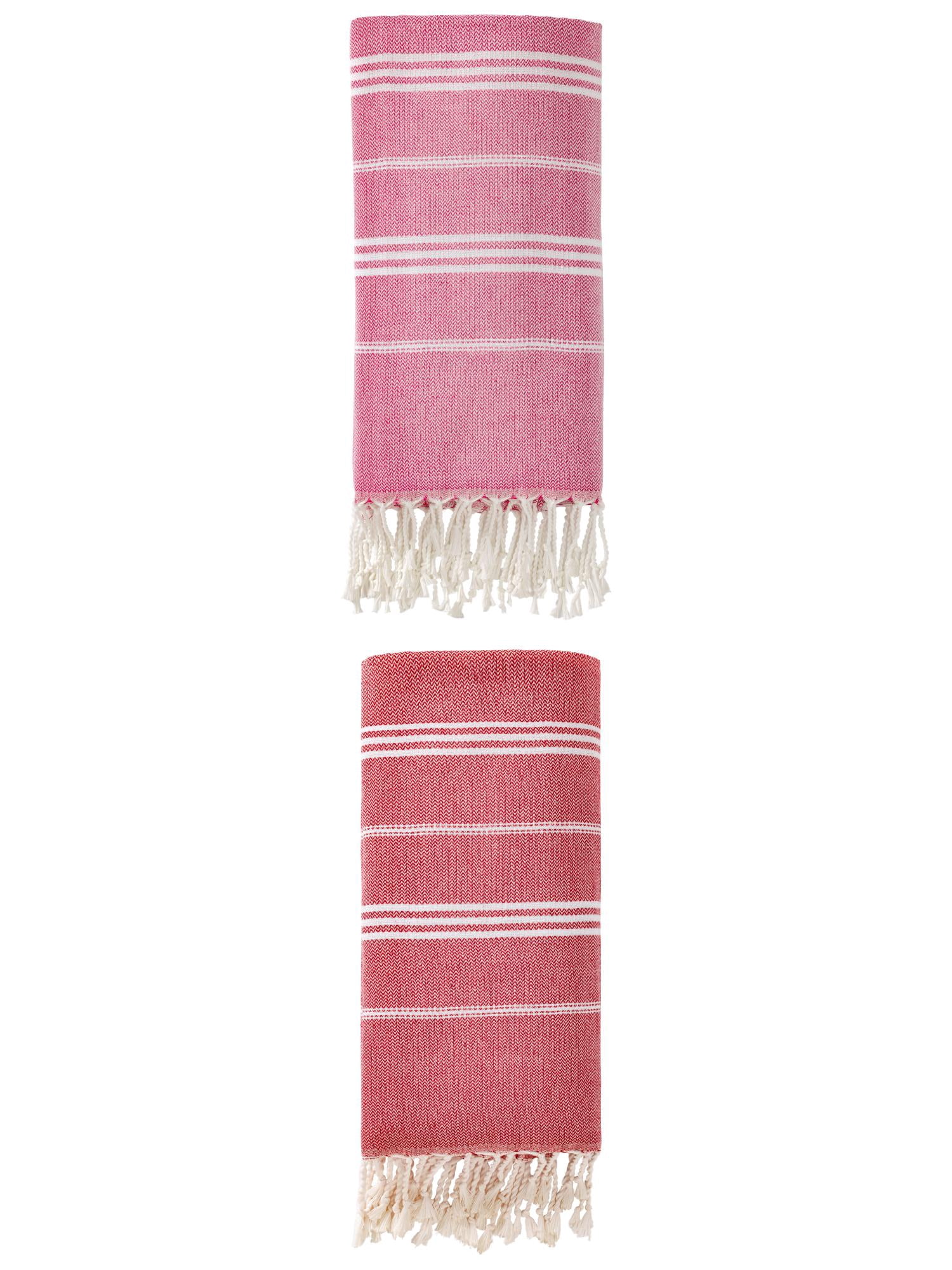 Unique Bargains Stripe Turkish Quick Dry Beach Towel 2 Pack Rose Red/Red 71"x35"