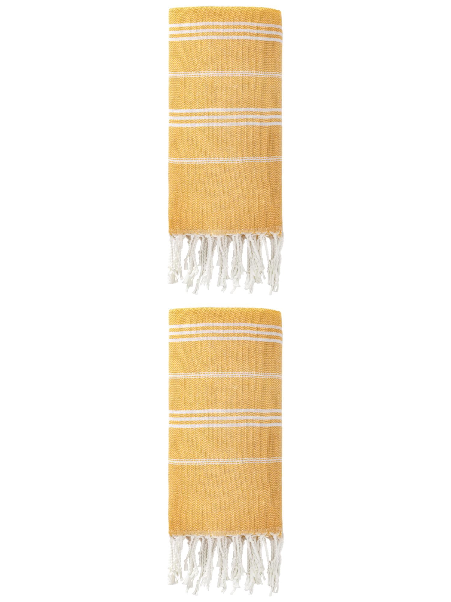 Unique Bargains Stripe Turkish Quick Dry Beach Towel 2 Pack Yellow 71"x35"