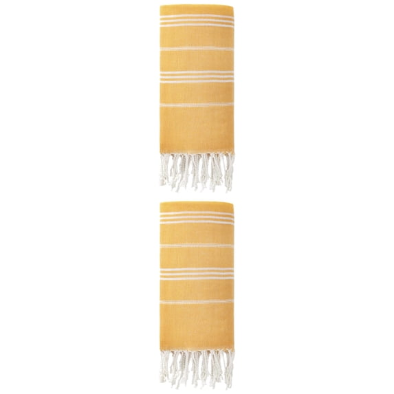 Unique Bargains Stripe Turkish Quick Dry Beach Towel 2 Pack Yellow 71"x35"