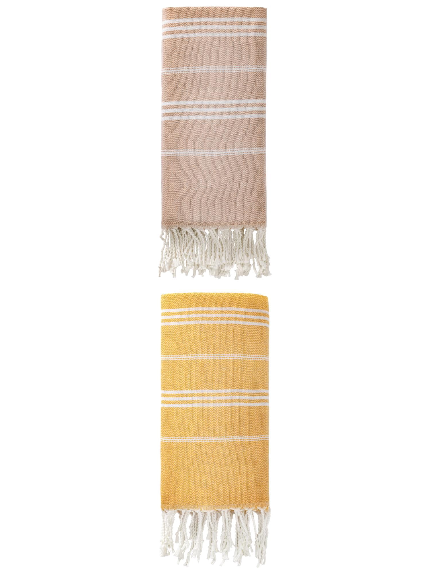 Unique Bargains Stripe Turkish Quick Dry Beach Towel 2 Pack Yellow/Brown 71"x35"