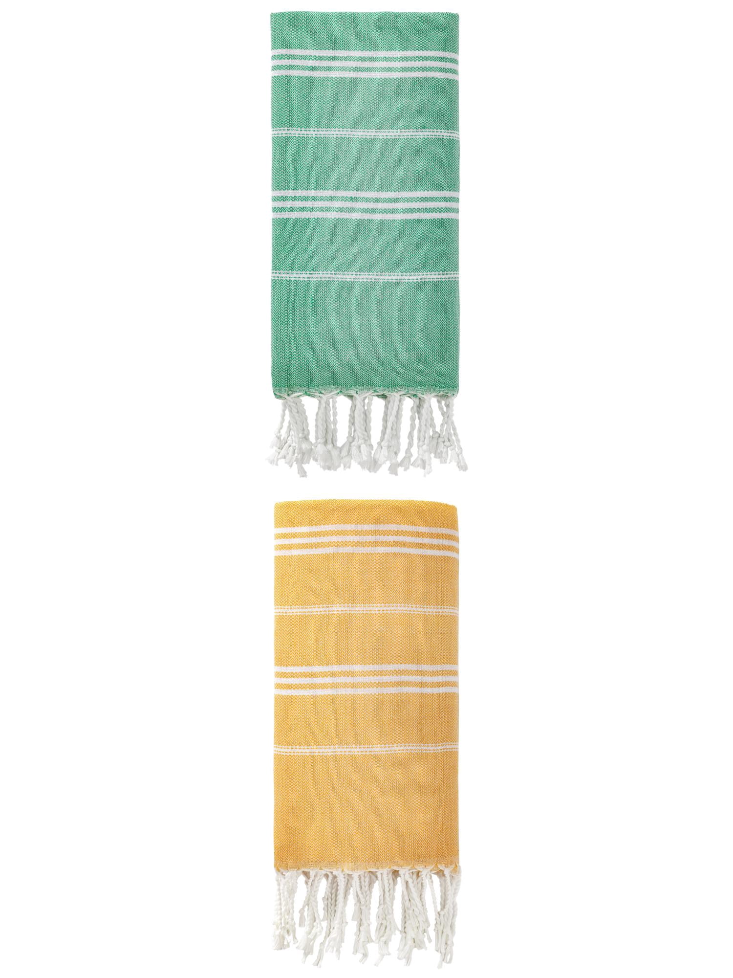 Unique Bargains Stripe Turkish Quick Dry Beach Towel 2 Pack Yellow/Green 71"x35"