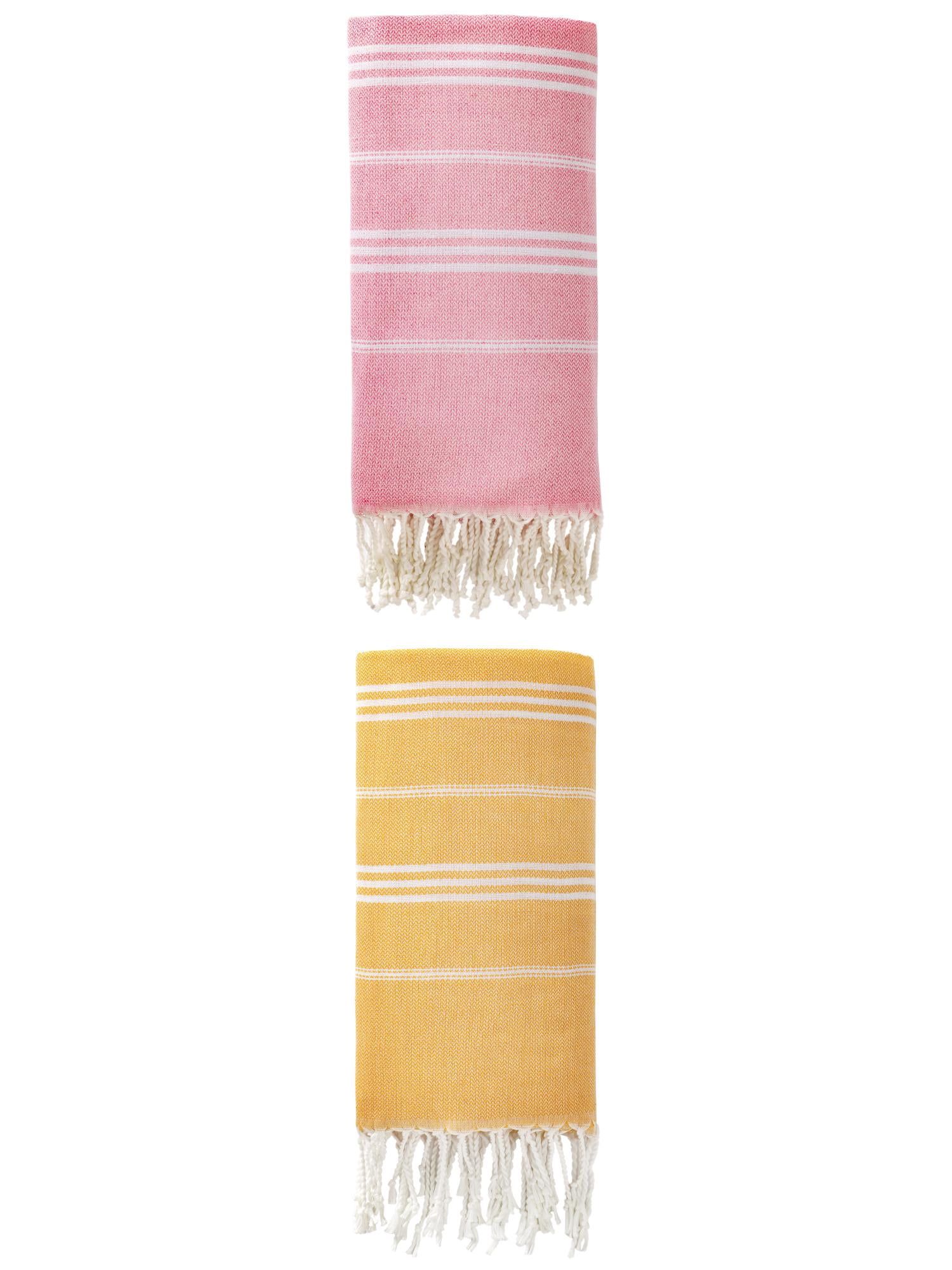 Unique Bargains Stripe Turkish Quick Dry Beach Towel 2 Pack Yellow/Pink 71"x35"