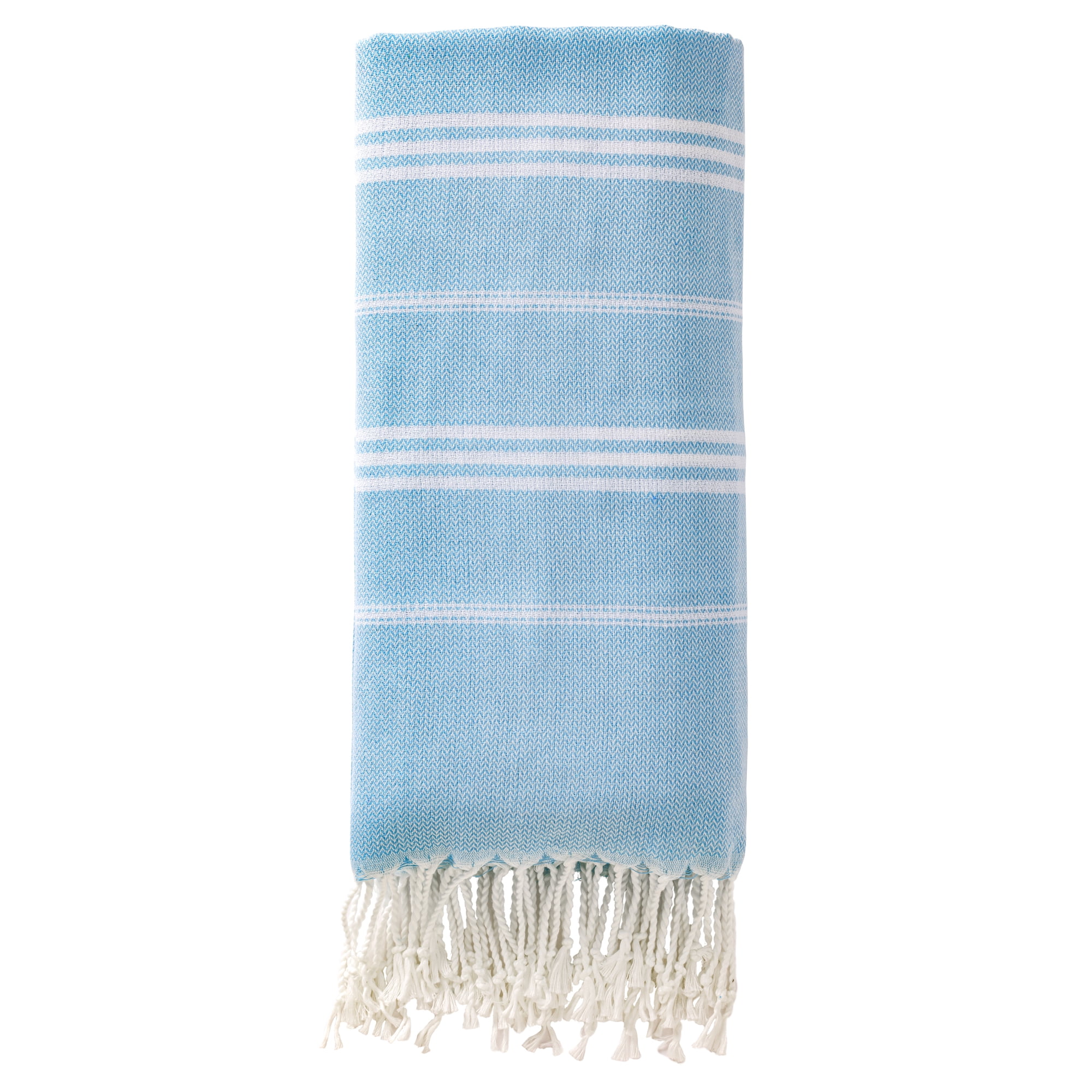 Unique Bargains Stripe Turkish Quick Dry Sand Free Beach Towel Light Blue 71" x 35"