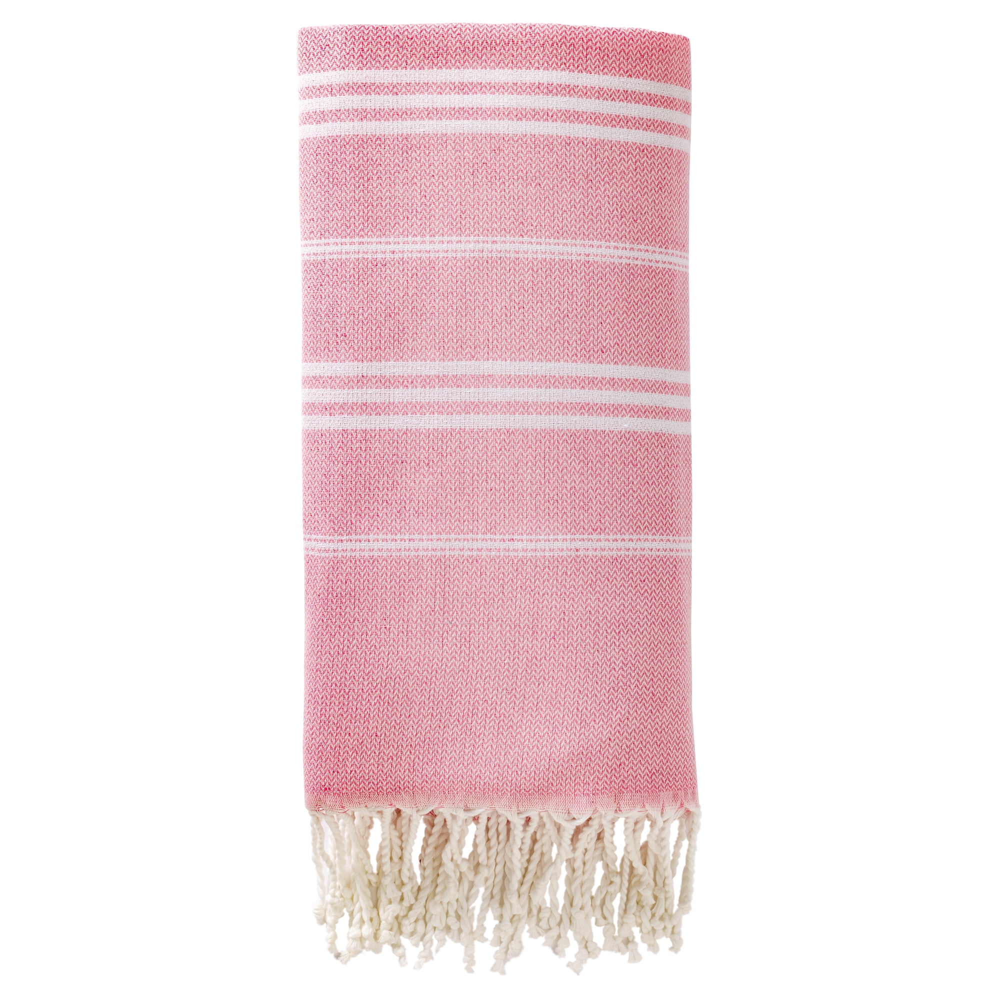 Unique Bargains Stripe Turkish Quick Dry Sand Free Beach Towel Pink 71" x 35"
