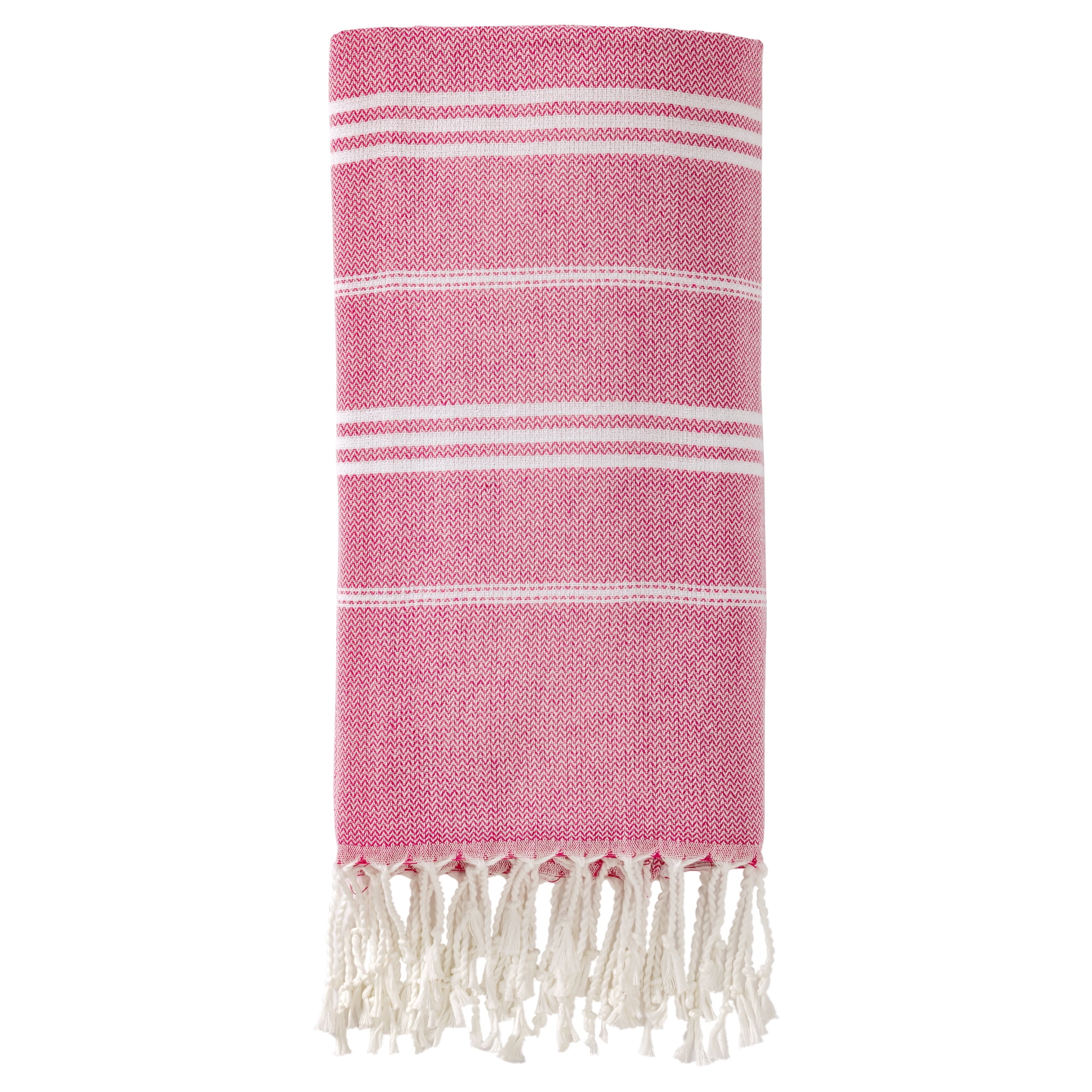 Unique Bargains Stripe Turkish Quick Dry Sand Free Beach Towel Rose Red 71" x 35"