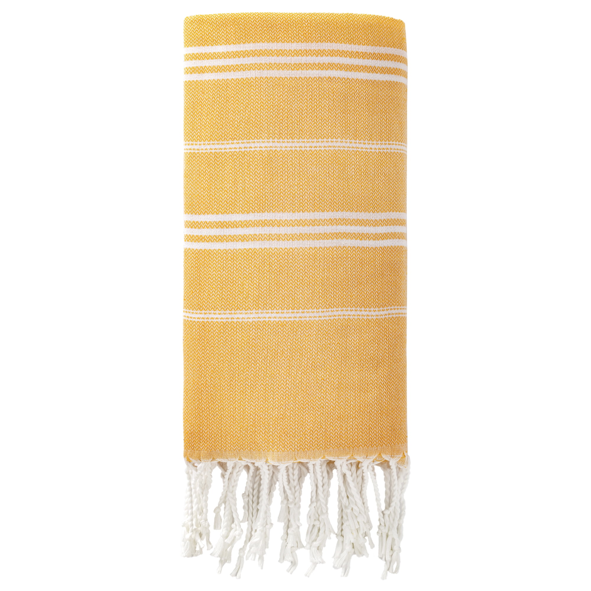 Unique Bargains Stripe Turkish Quick Dry Sand Free Beach Towel Yellow 71" x 35"