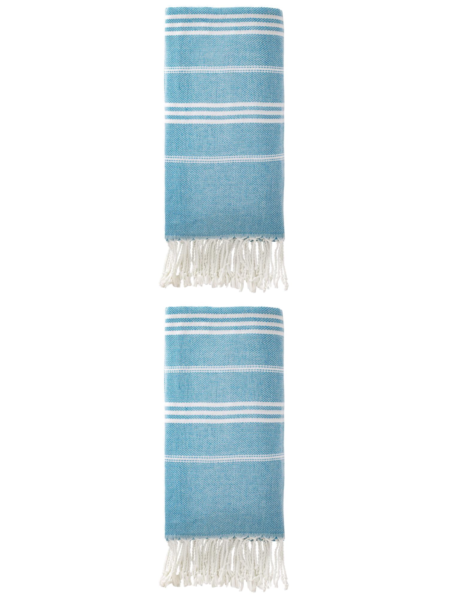 Unique Bargains Stripe Turkish Sand Free Beach Towel 2 Pack Blue 71"x35"