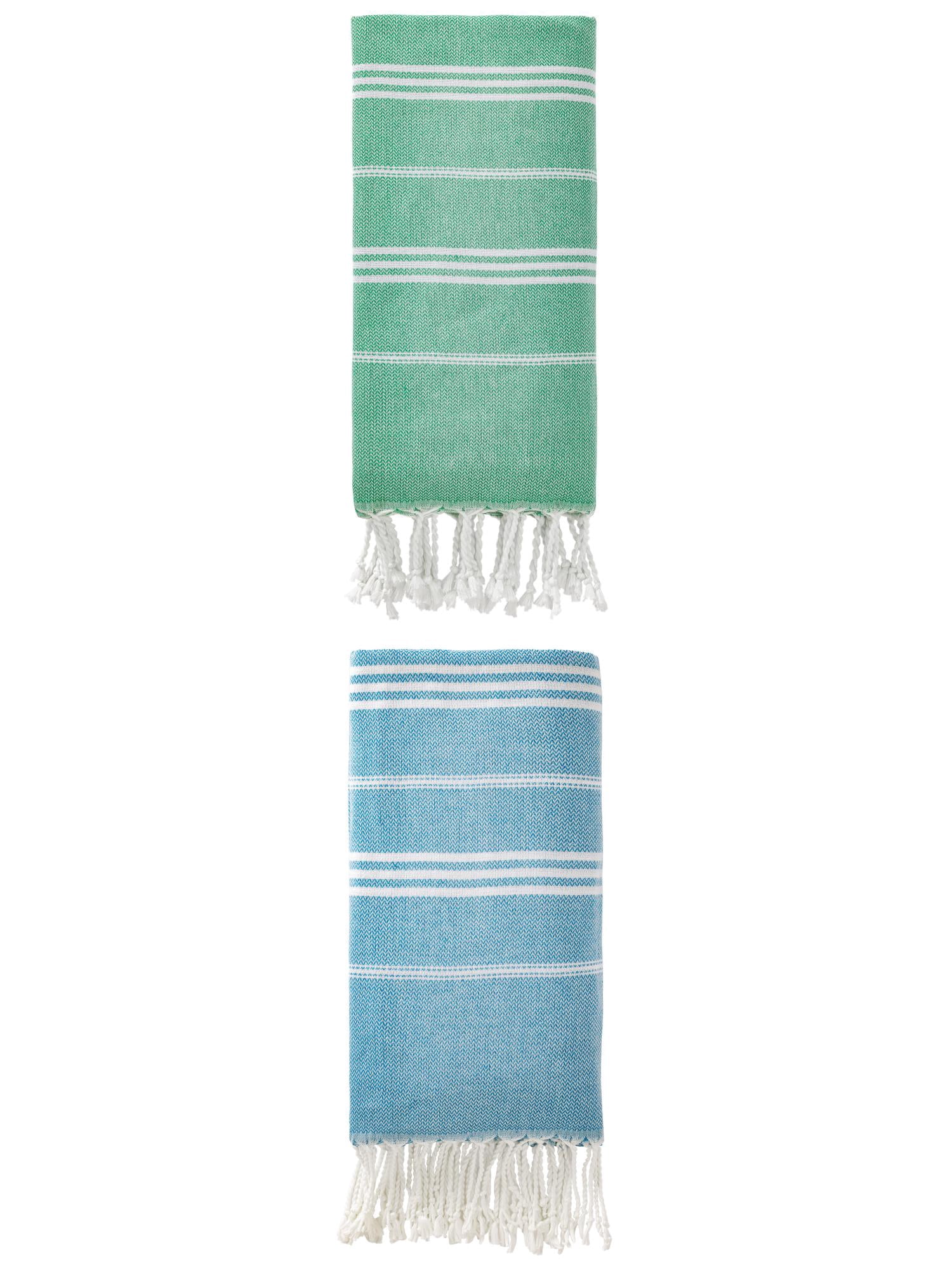 Unique Bargains Stripe Turkish Sand Free Beach Towel 2 Pack Blue/Green 71"x35"