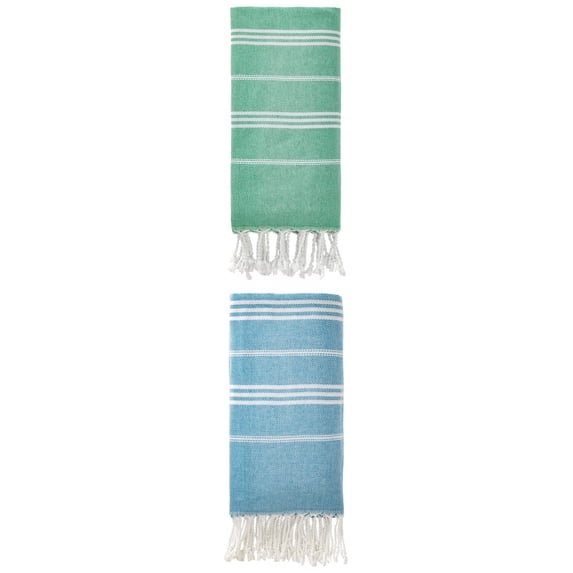 Unique Bargains Stripe Turkish Sand Free Beach Towel 2 Pack Blue/Green 71"x35"