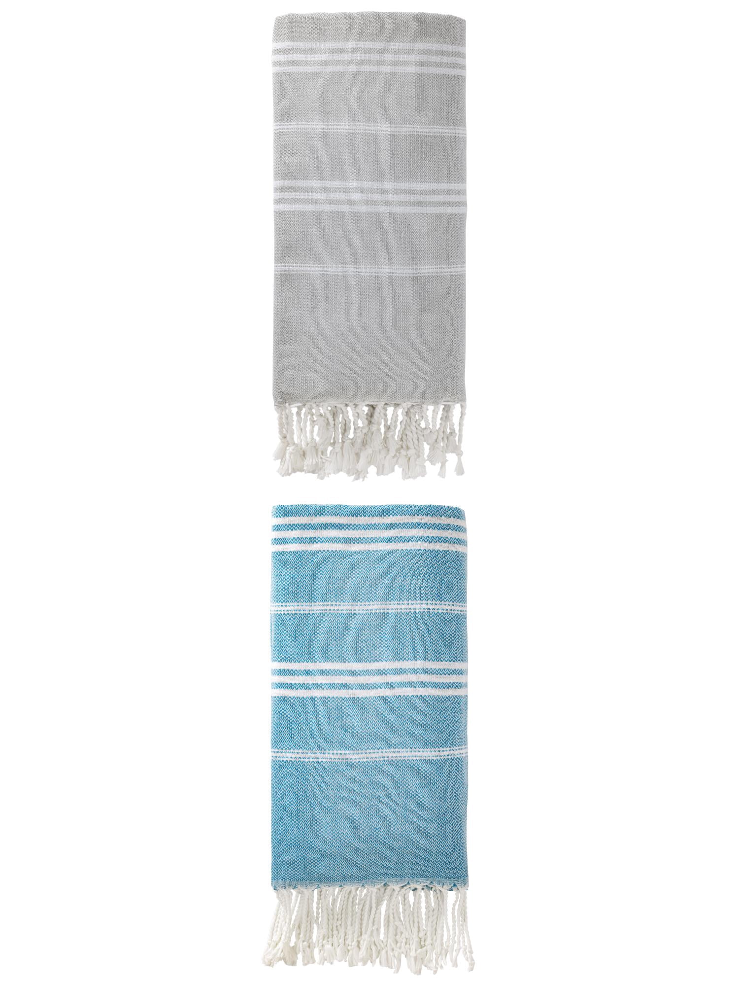Unique Bargains Stripe Turkish Sand Free Beach Towel 2 Pack Blue/Grey 71"x35"