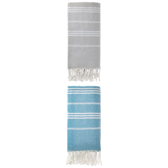 Unique Bargains Stripe Turkish Sand Free Beach Towel 2 Pack Blue/Grey 71"x35"