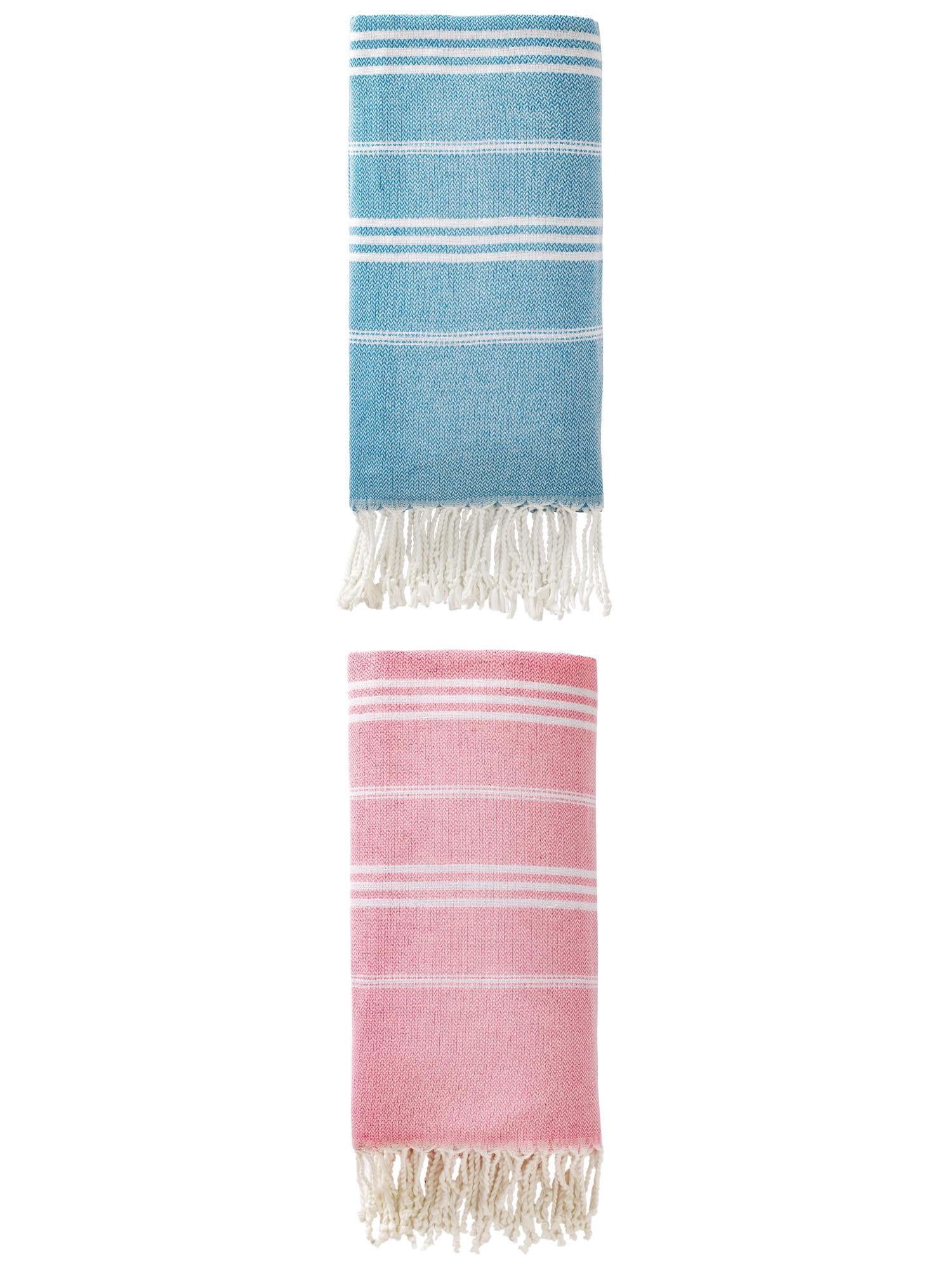 Unique Bargains Stripe Turkish Sand Free Beach Towel 2 Pack Blue/Pink 71"x35"