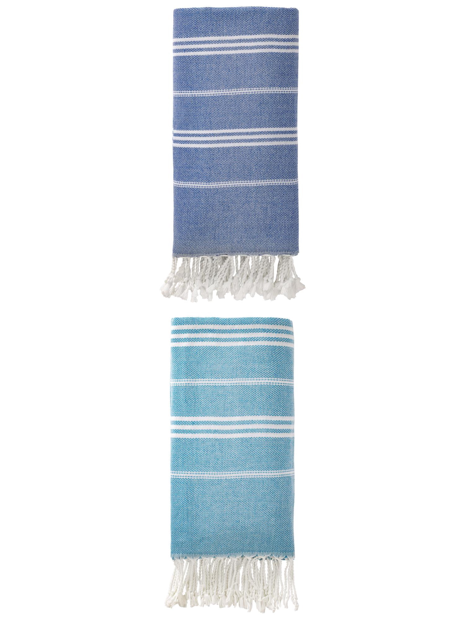 Unique Bargains Stripe Turkish Sand Free Beach Towel 2 Pack Blue/Royal Blue 71"x35"
