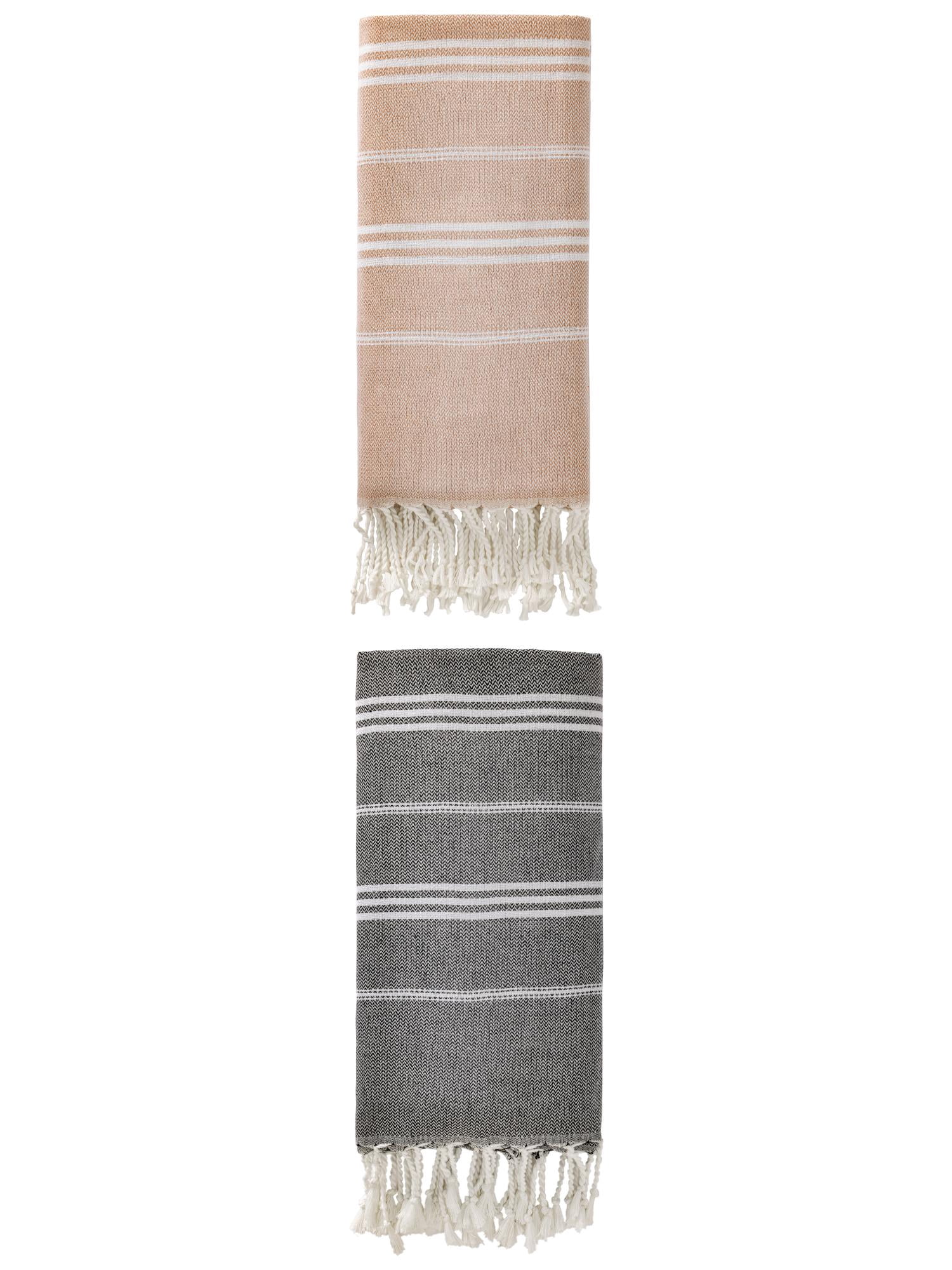 Unique Bargains Stripe Turkish Sand Free Towel 2 Pack Black/Brown 71"x35"