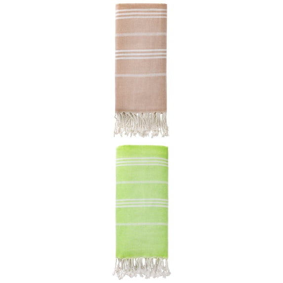 Unique Bargains Stripe Turkish Sand Free Towel 2 Pack Brown/Light Green 71"x35"