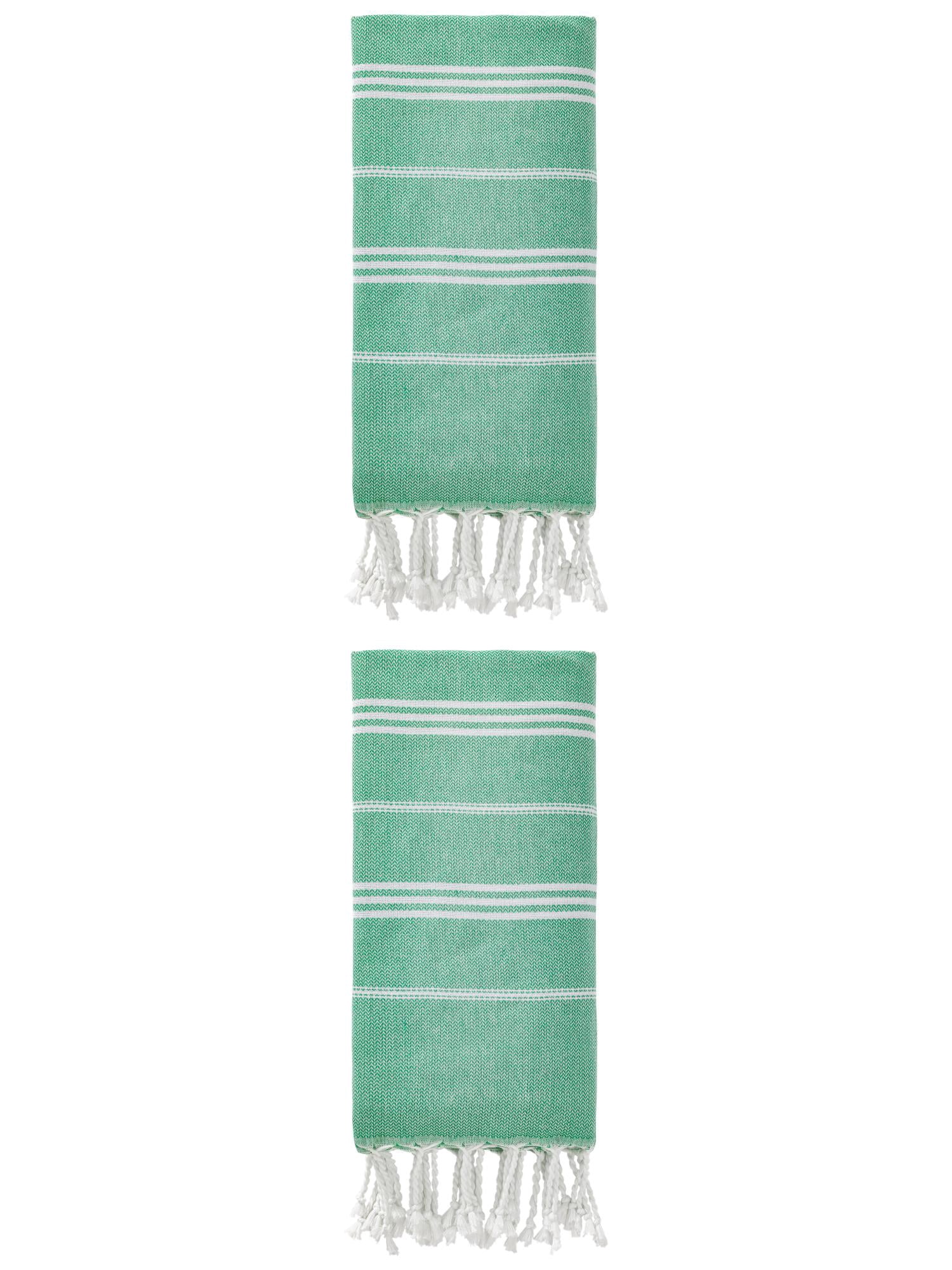 Unique Bargains Stripe Turkish Sand Free Towel 2 Pack Green 71"x35"