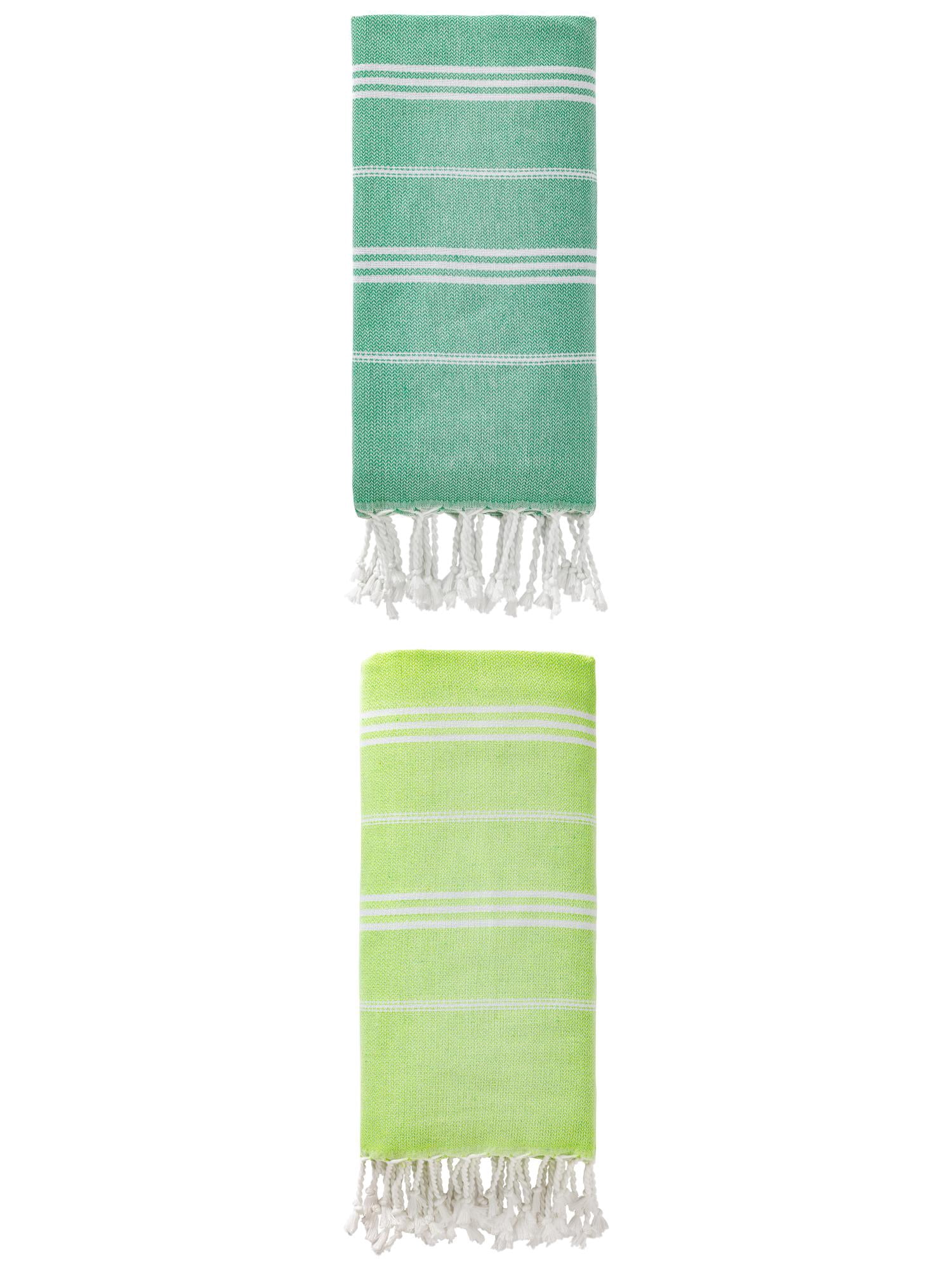 Unique Bargains Stripe Turkish Sand Free Towel 2 Pack Green/Light Green 71"x35"
