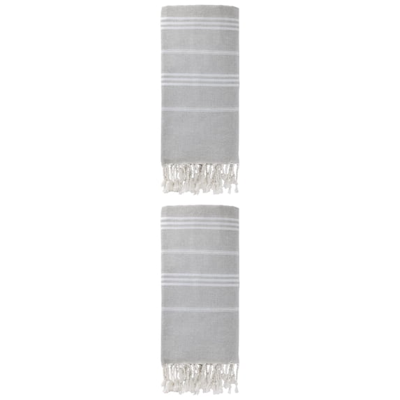 Unique Bargains Stripe Turkish Sand Free Towel 2 Pack Grey 71"x35"